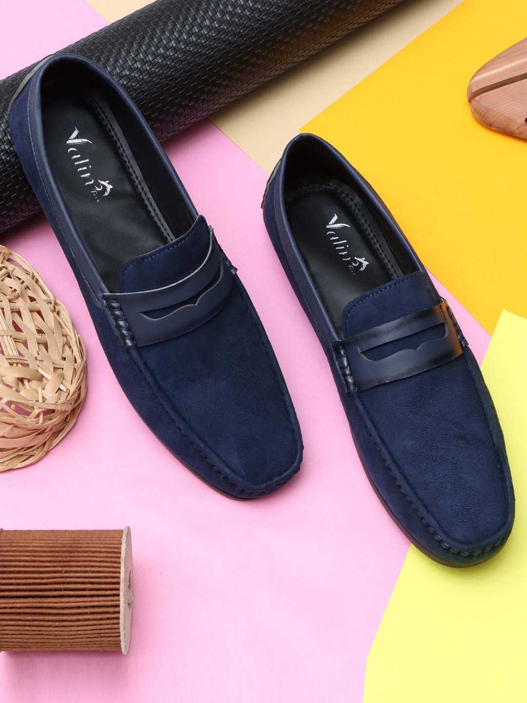 

Valin Fox Men Lightweight Comfort Insole Suede Penny Loafers, Navy blue