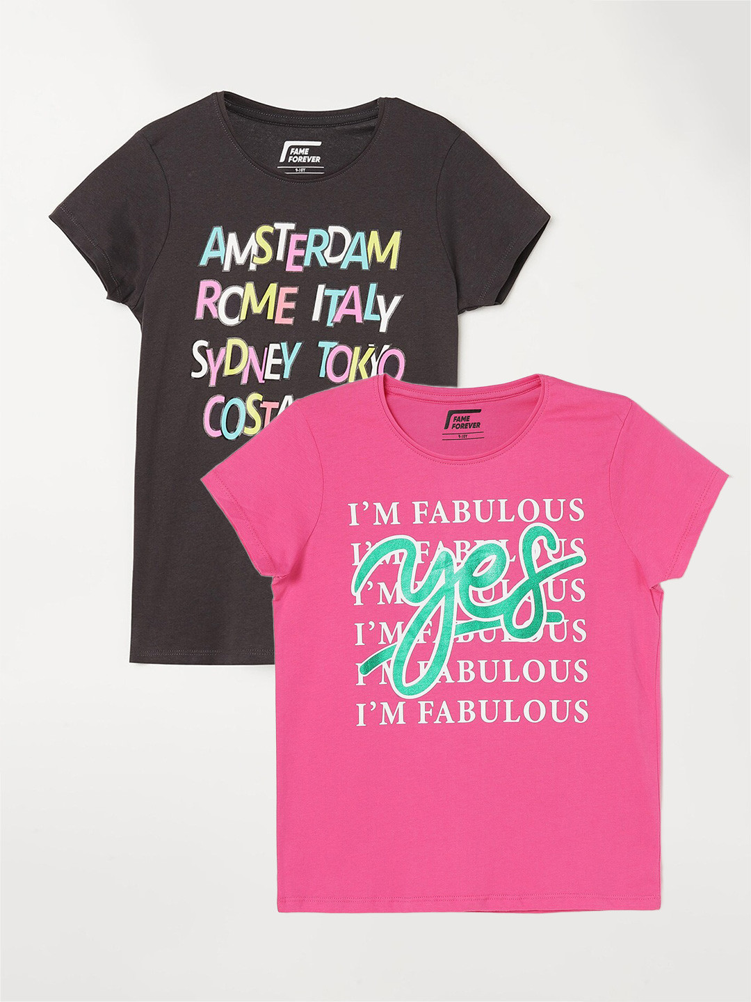 

Fame Forever by Lifestyle Girls Pack of 2 Typography Printed Cotton T-Shirt, Pink