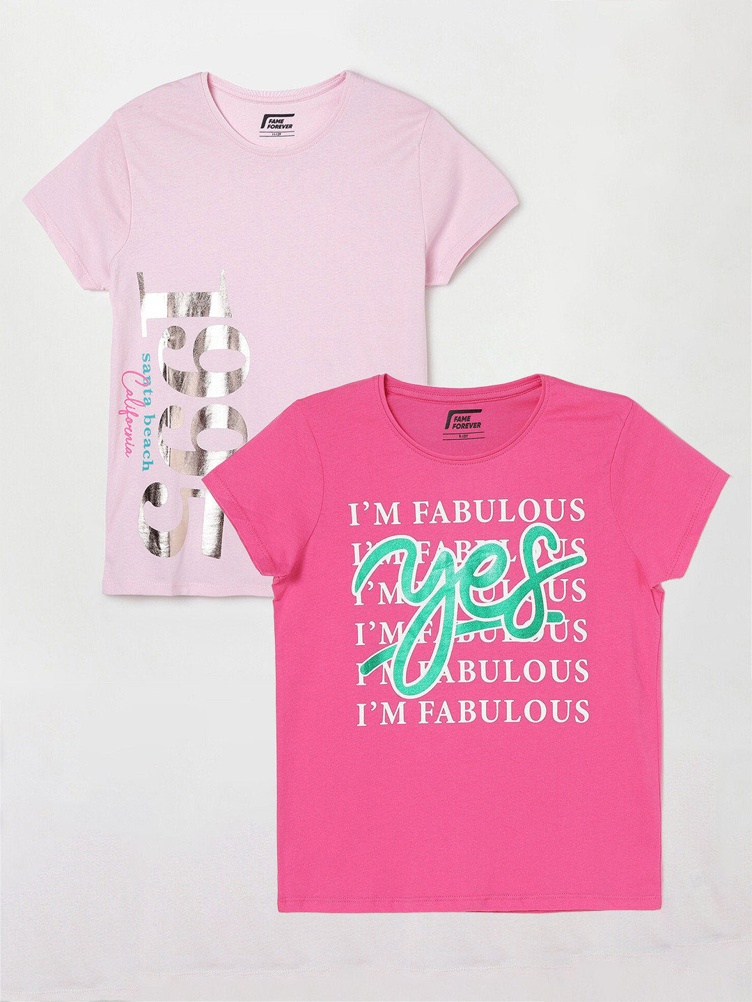 

Fame Forever by Lifestyle Girls Pack of 2 Printed Cotton T-Shirt, Pink