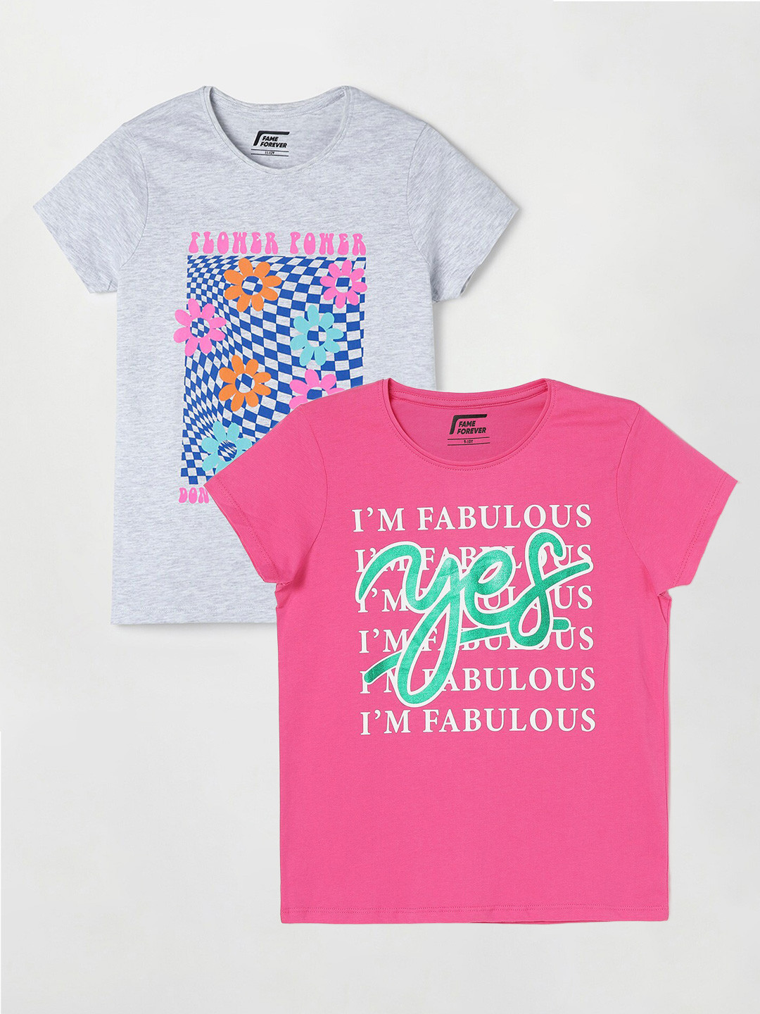 

Fame Forever by Lifestyle Girls Pack of 2 Printed Cotton T-Shirt, Pink
