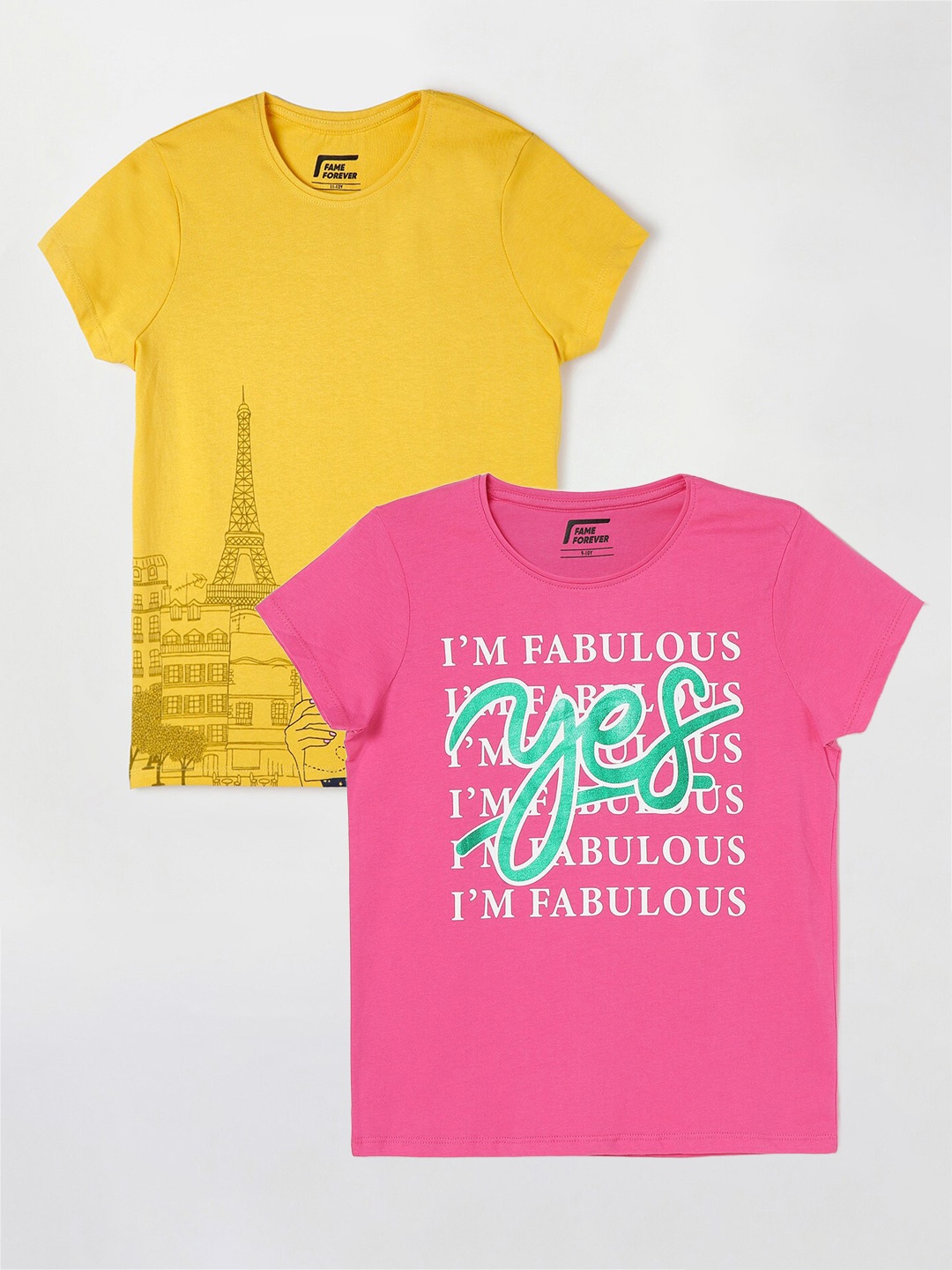 

Fame Forever by Lifestyle Girls Pack of 2 Printed Cotton T-Shirt, Pink