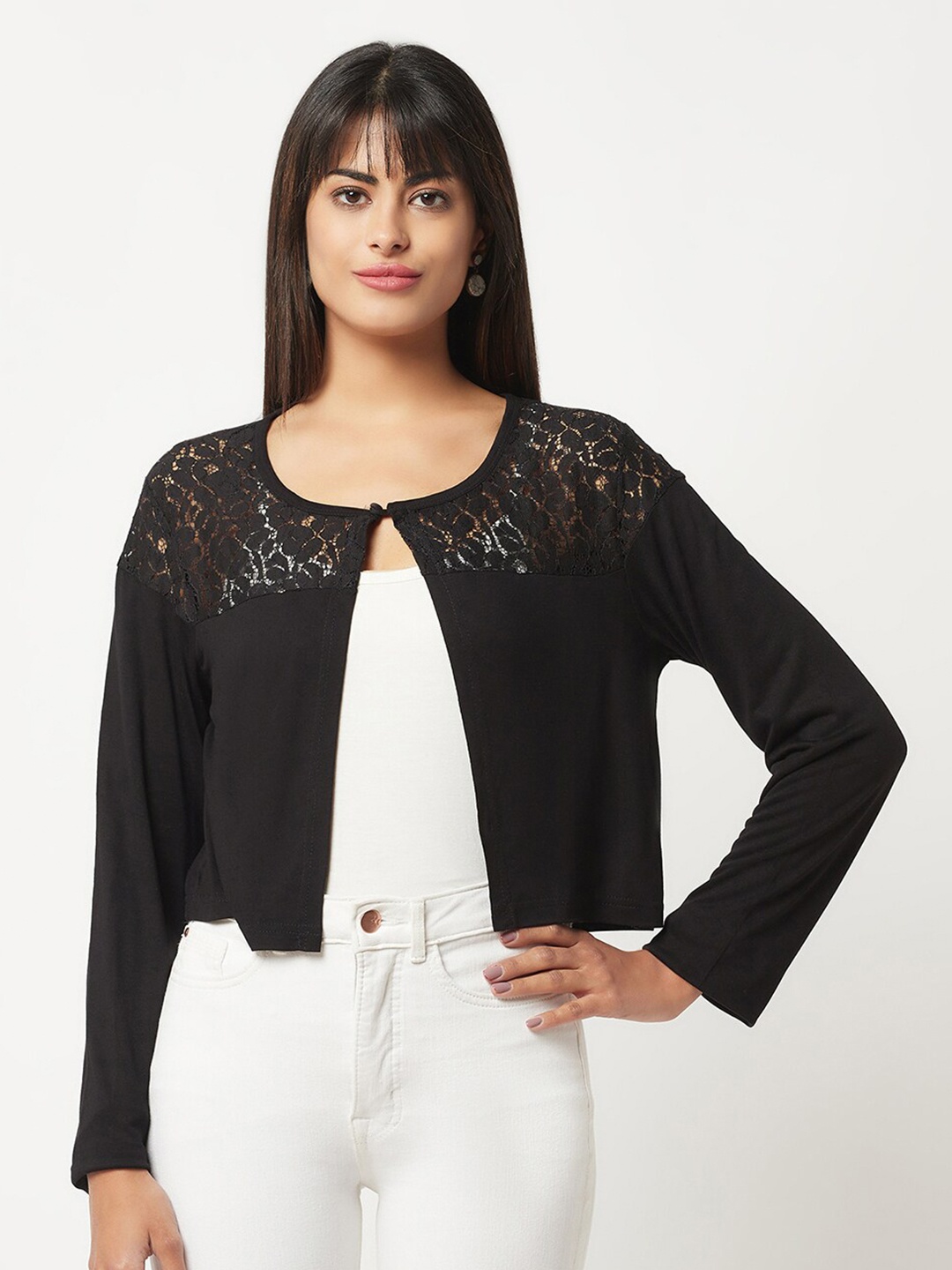 

Espresso Open Front Casual Shrug, Black