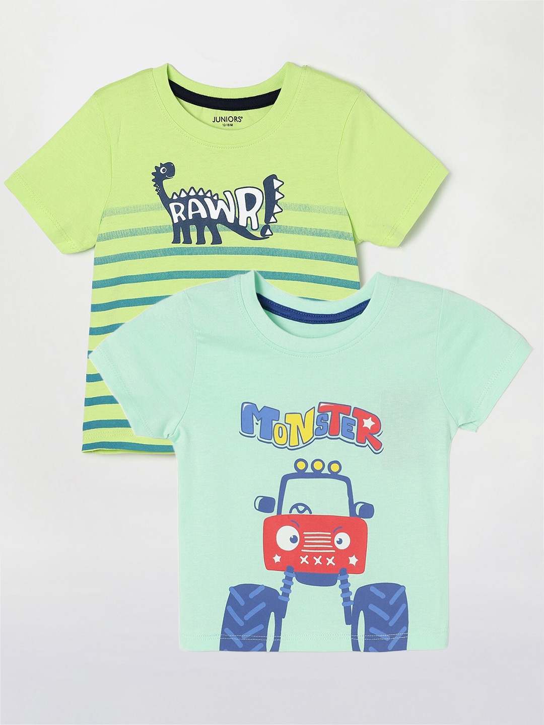 

Juniors by Lifestyle Boys Pack Of 2 Typography Printed Cotton T-Shirt, Green