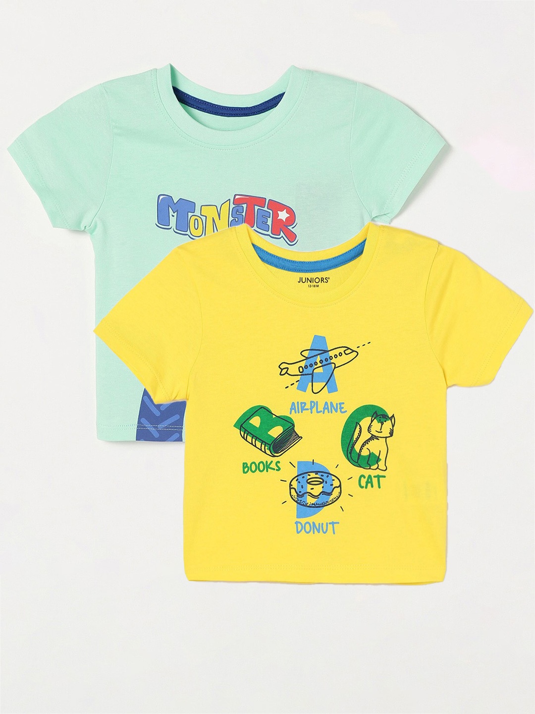 

Juniors by Lifestyle Boys Pack Of 2 Typography Printed Cotton T-Shirts, Yellow