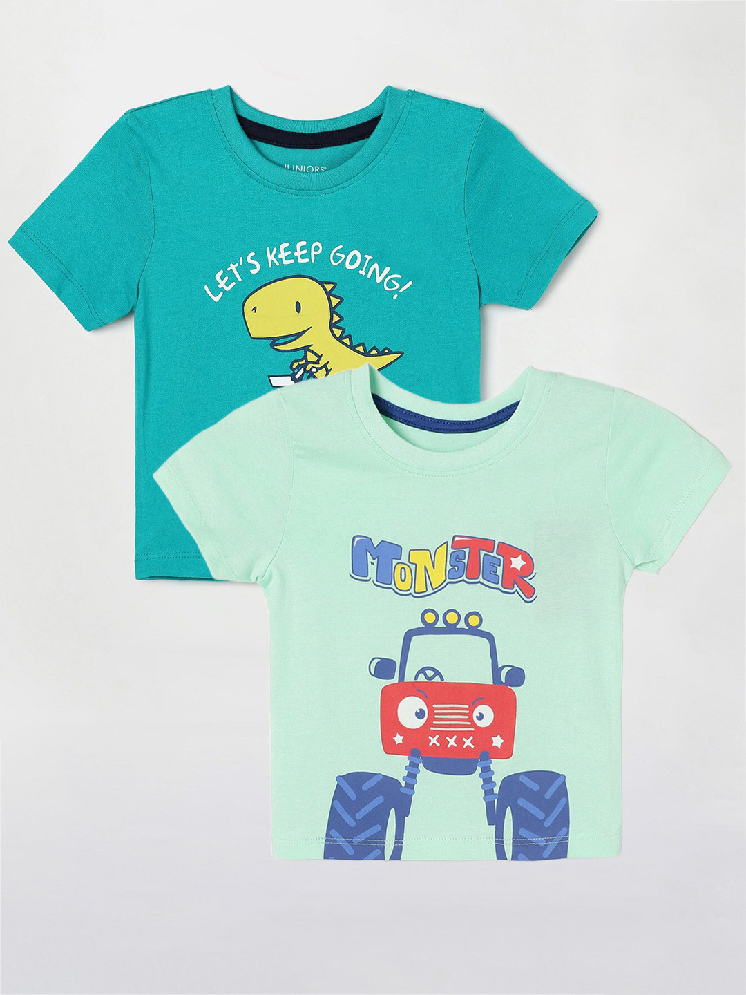 

Juniors by Lifestyle Boys Pack Of 2 Typography Printed Cotton T-Shirts, Green