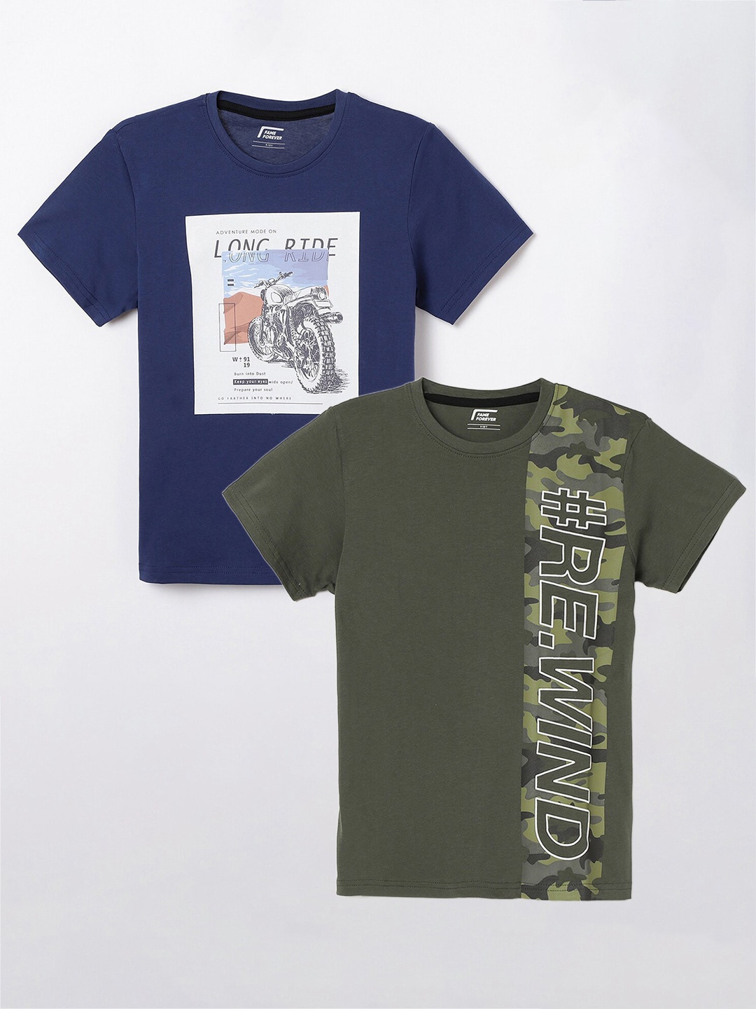 

Fame Forever by Lifestyle Boys Pack Of 2 Printed Cotton T-Shirts, Olive
