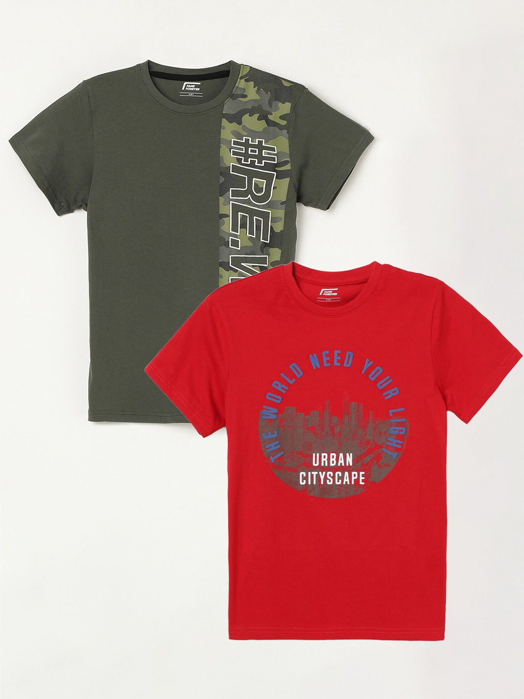 

Fame Forever by Lifestyle Boys Pack Of 2 Printed Cotton T-Shirt, Red