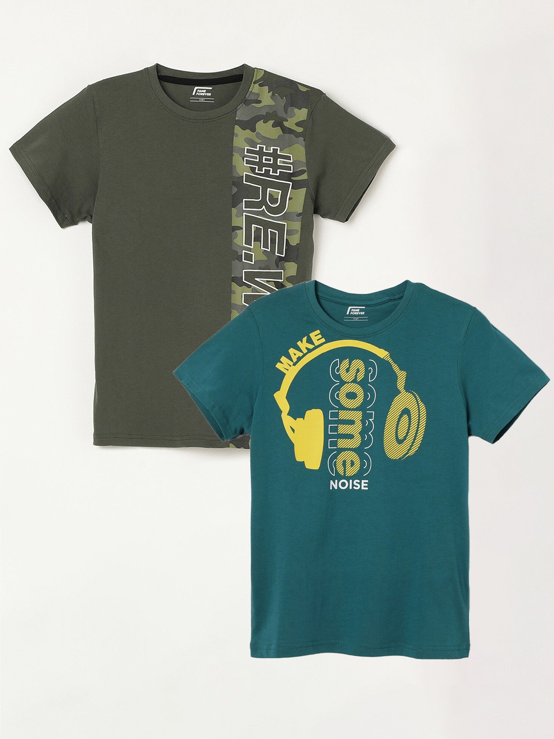 Fame Forever by Lifestyle Boys Pack Of 2 Printed Cotton T-Shirts, Teal