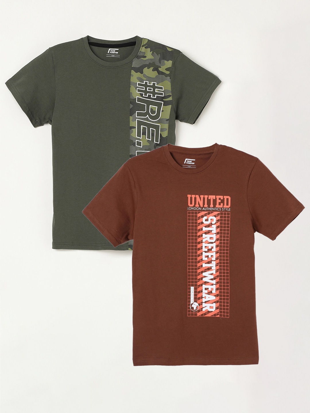

Fame Forever by Lifestyle Boys Pack Of 2 Printed Cotton T-Shirts, Brown