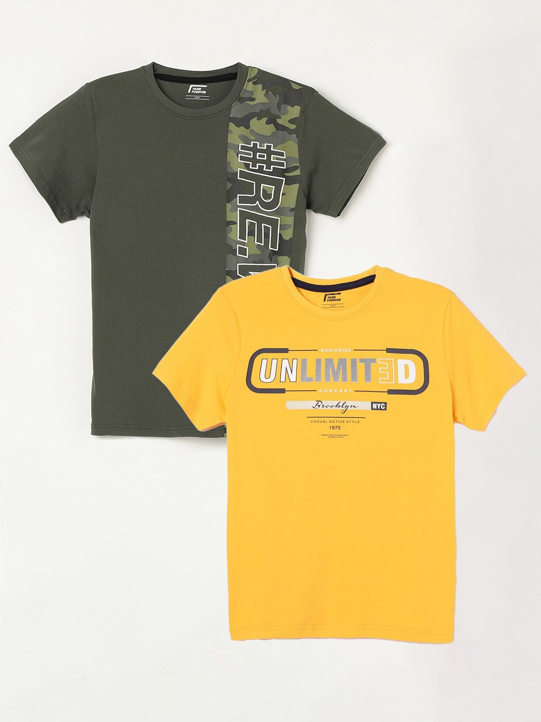 

Fame Forever by Lifestyle Boys Pack Of 2 Printed Cotton T-Shirts, Yellow