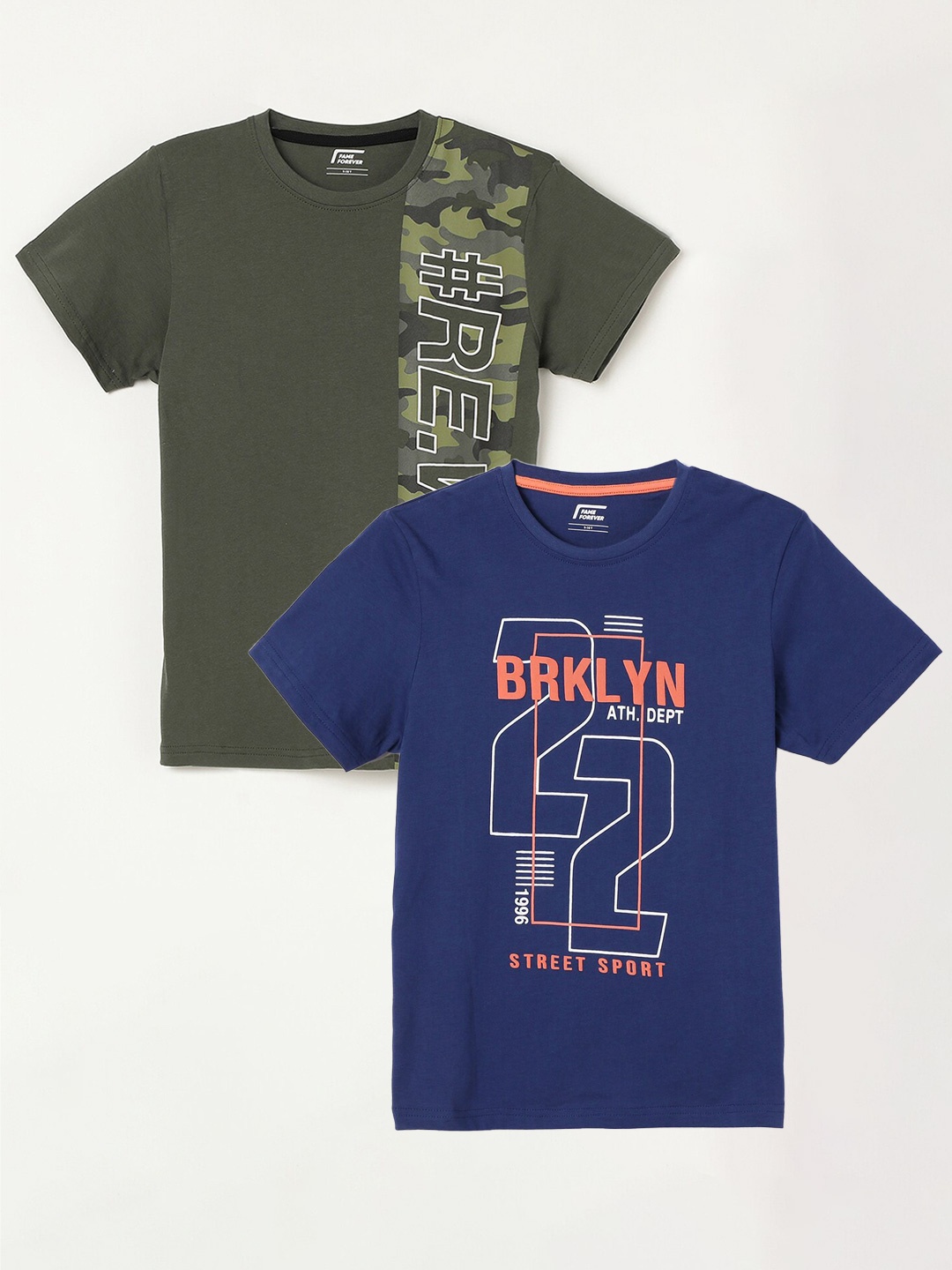 

Fame Forever by Lifestyle Boys Pack Of 2 Printed Cotton T-Shirts, Blue