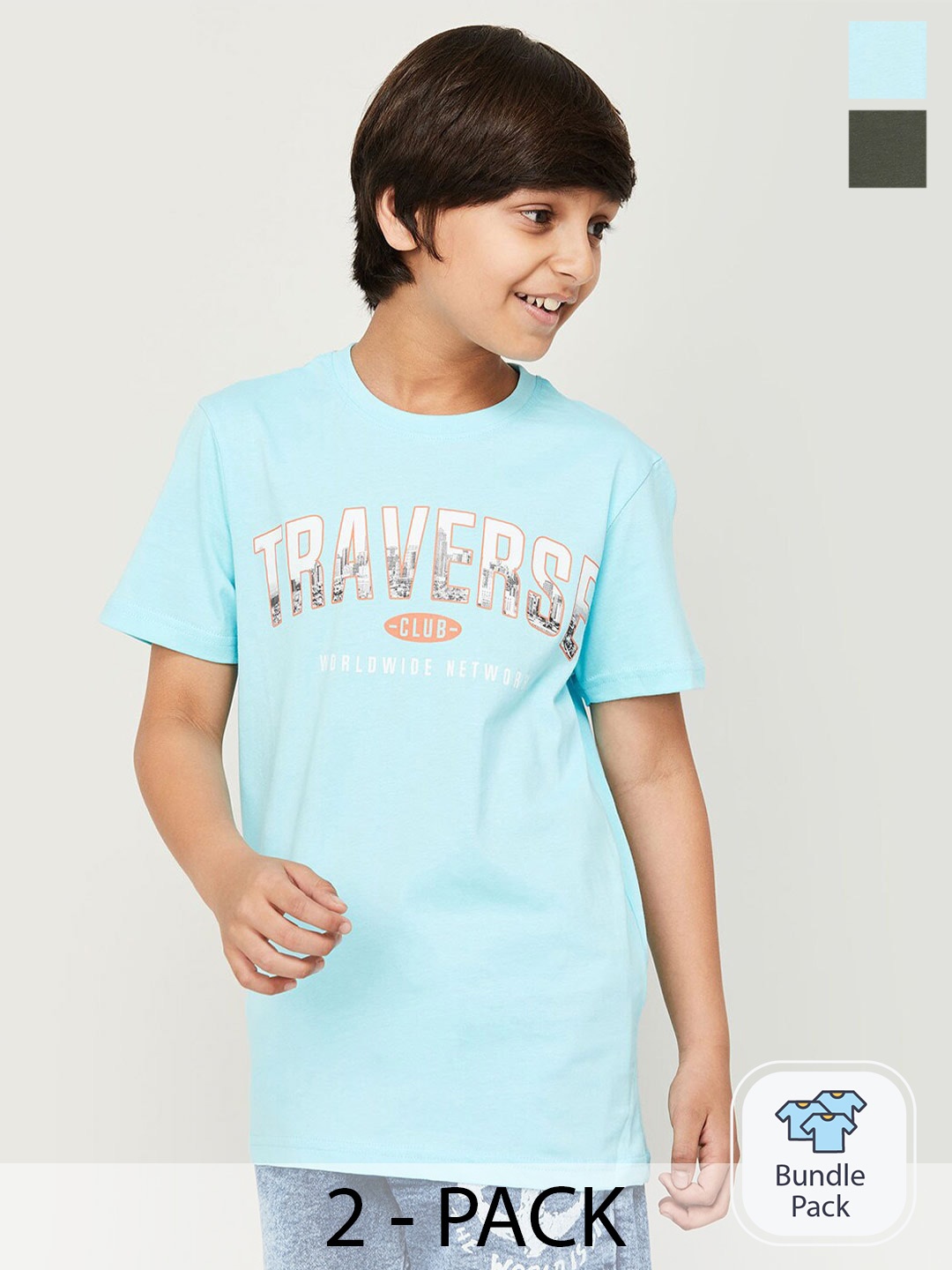 

Fame Forever by Lifestyle Boys Pack Of 2 Printed Cotton T-Shirts, Blue