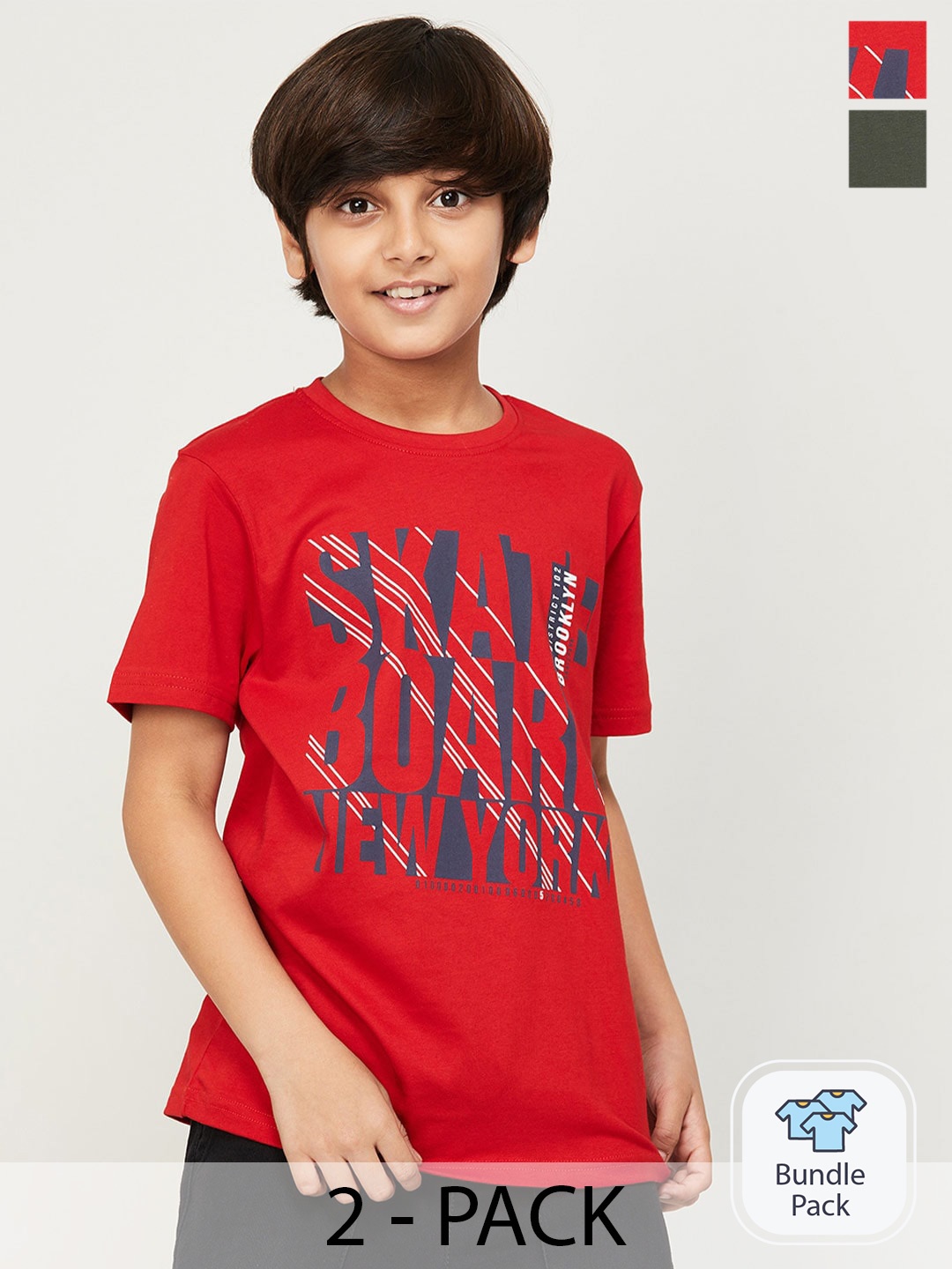 

Fame Forever by Lifestyle Boys Pack Of 2 Printed Pure Cotton T-Shirts, Red