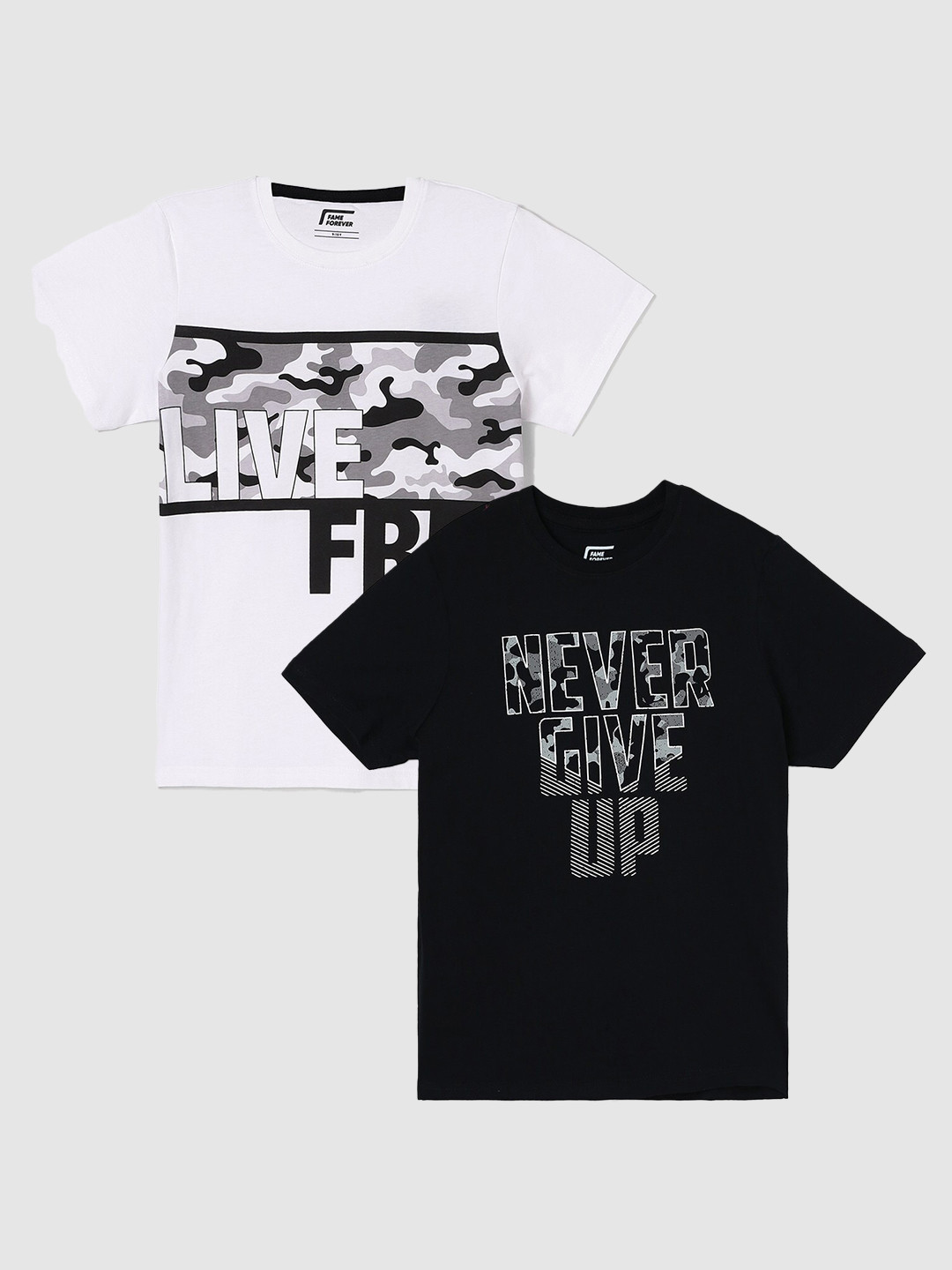 

Fame Forever by Lifestyle Boys Pack Of 2 Printed Cotton T-Shirts, Black