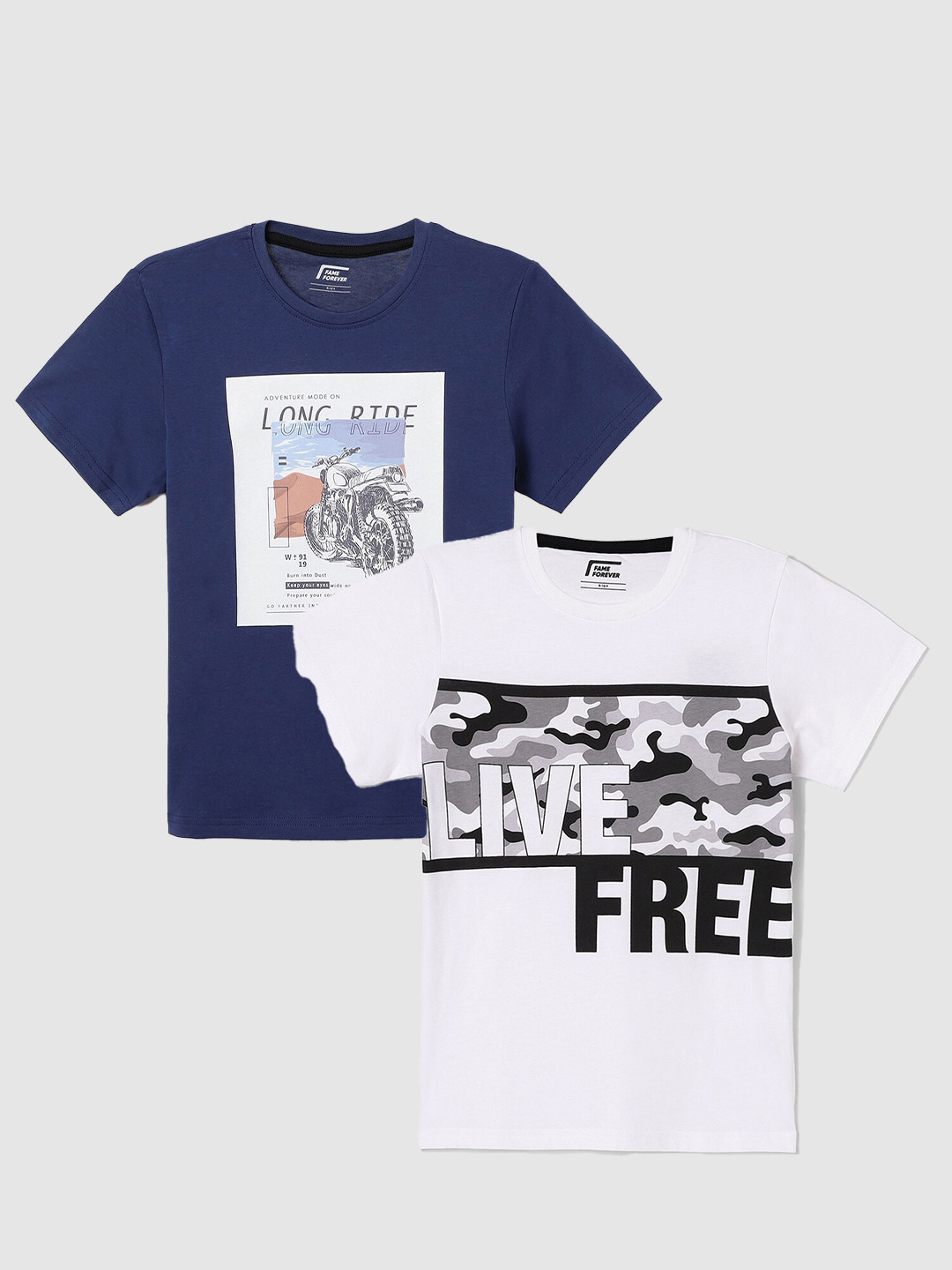 

Fame Forever by Lifestyle Boys Pack Of 2 Printed Cotton T-Shirts, White