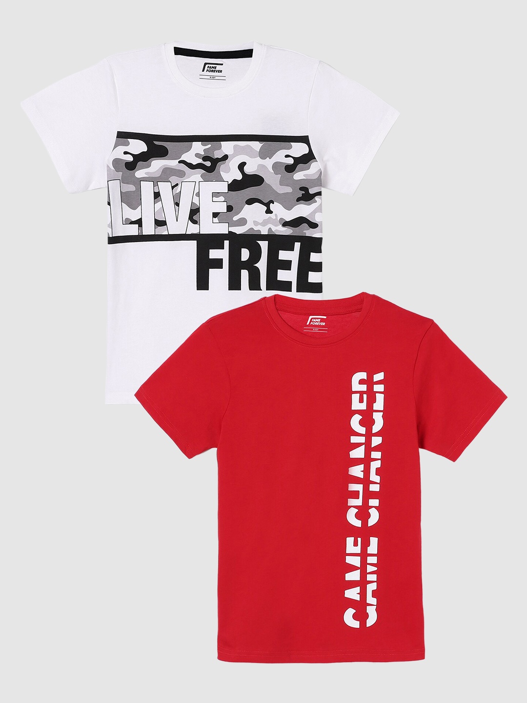 

Fame Forever by Lifestyle Boys Pack Of 2 Typography Printed Pure Cotton T-Shirt, Red