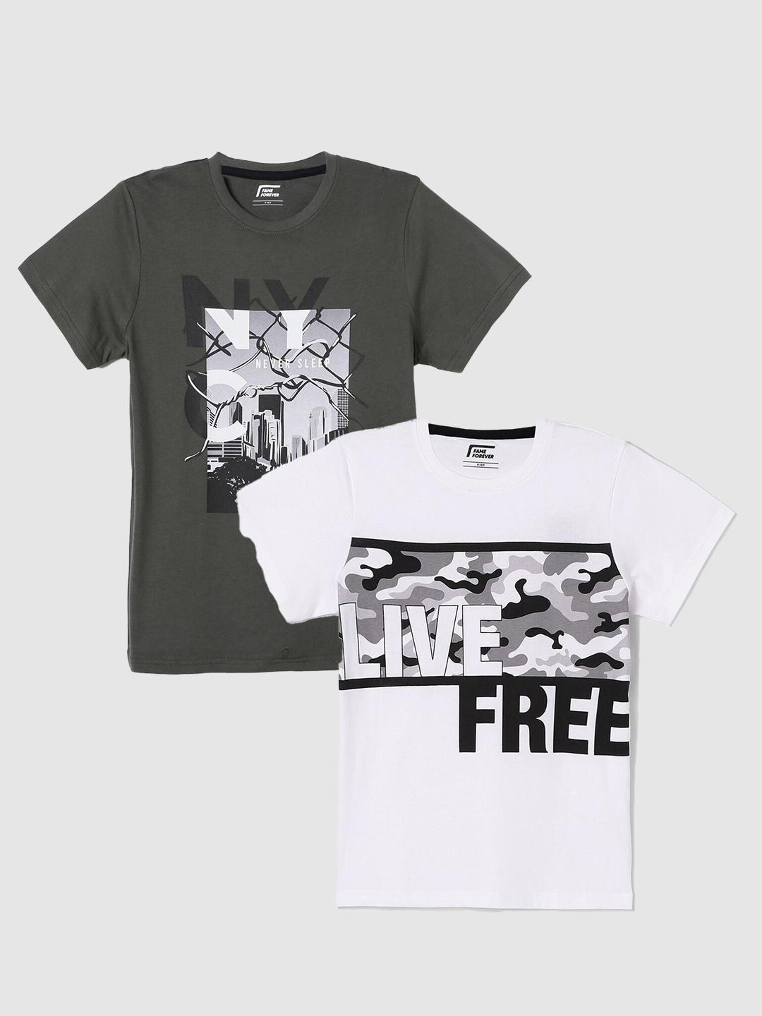 

Fame Forever by Lifestyle Boys Pack Of 2 Printed Cotton T-Shirts, White