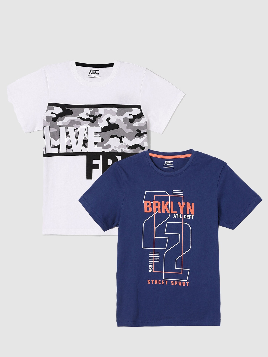 

Fame Forever by Lifestyle Boys Pack Of 2 Printed Cotton T-Shirts, Blue