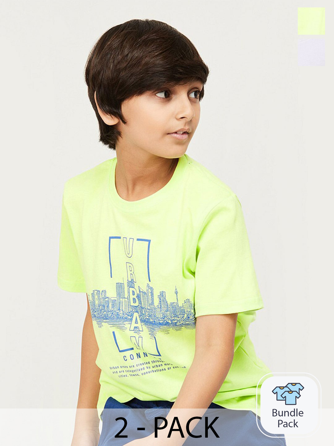 

Fame Forever by Lifestyle Boys Pack Of 2 Printed Pure Cotton T-Shirts, Fluorescent green