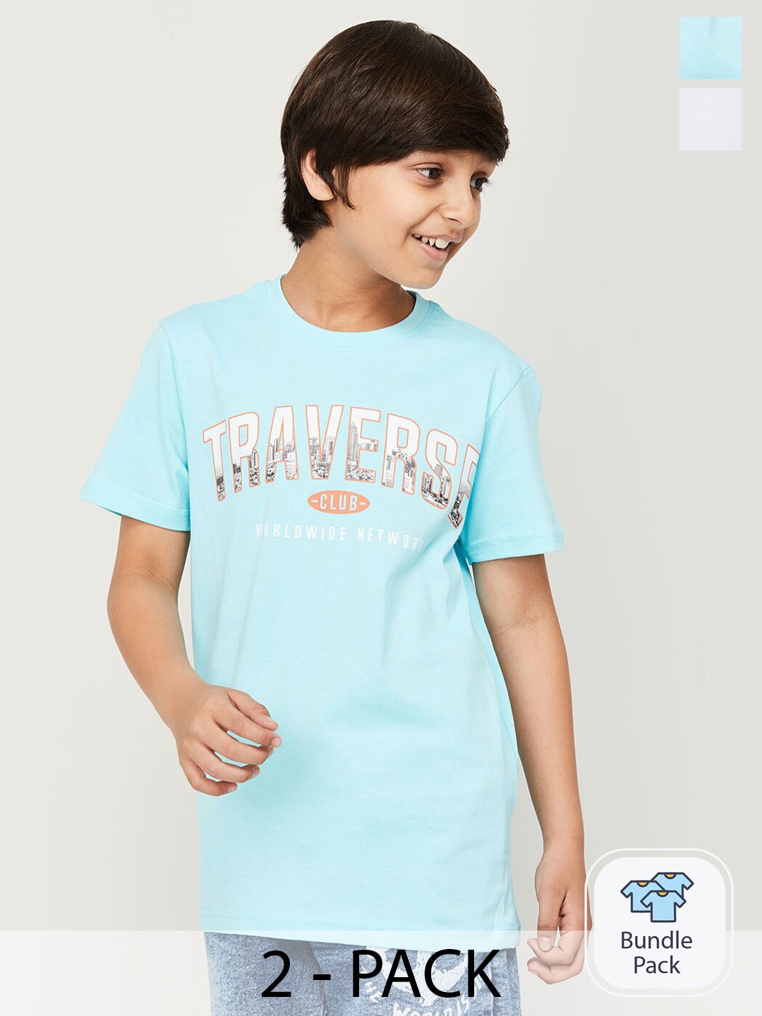 

Fame Forever by Lifestyle Boys Pack Of 2 Printed Pure Cotton T-Shirts, Blue
