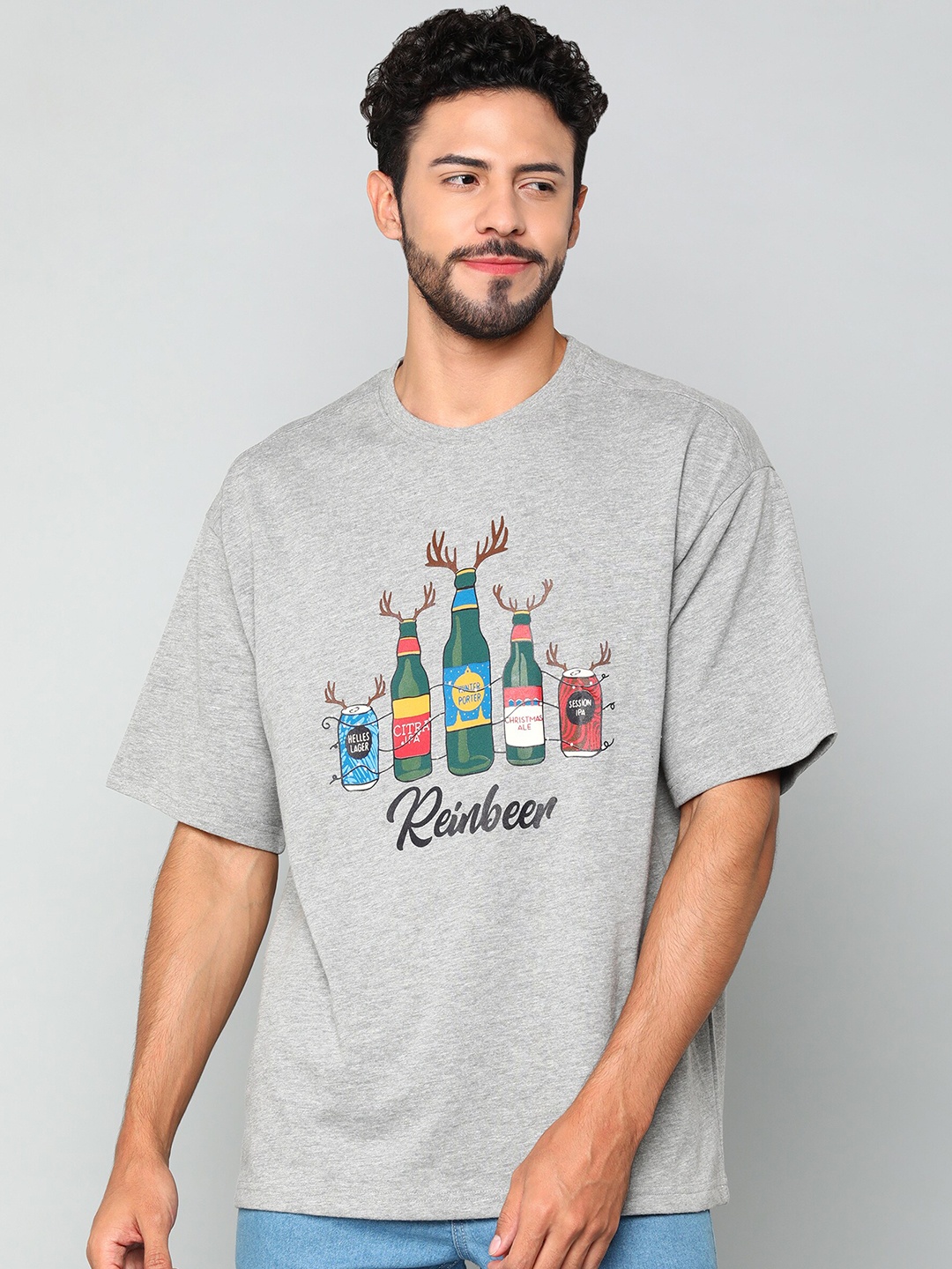 Alan Jones Graphic Printed Oversized Pure Cotton T-shirt, Grey melange