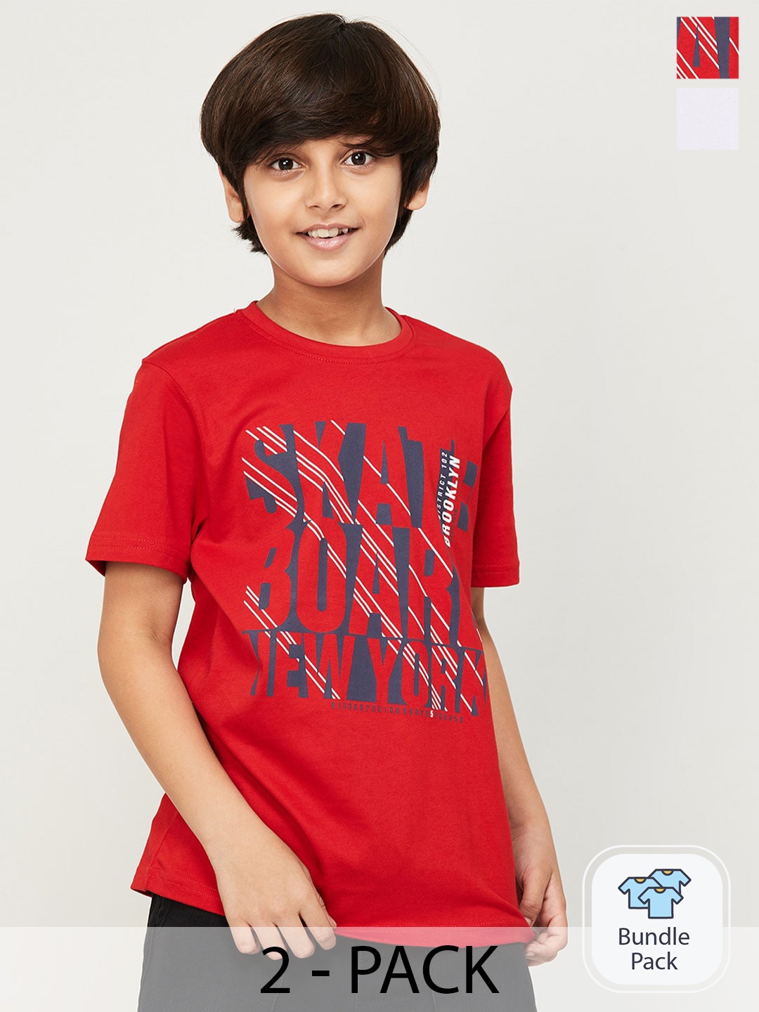 

Fame Forever by Lifestyle Boys Pack Of 2 Printed Pure Cotton T-Shirts, Red