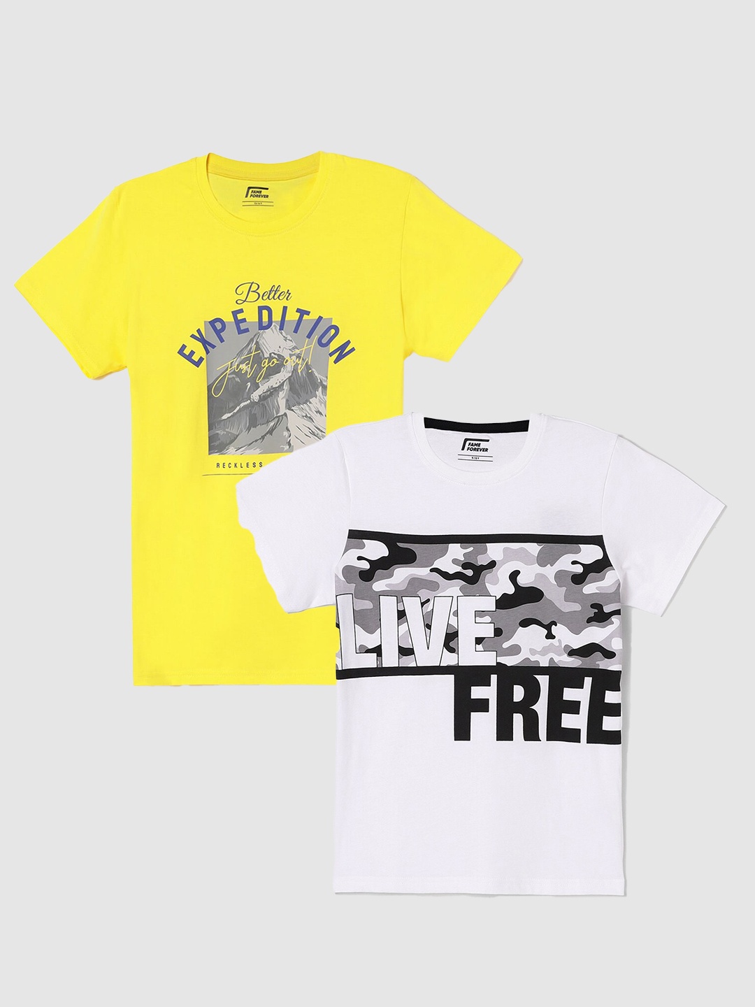 

Fame Forever by Lifestyle Boys Pack Of 2 Printed Pure Cotton T-Shirts, Yellow