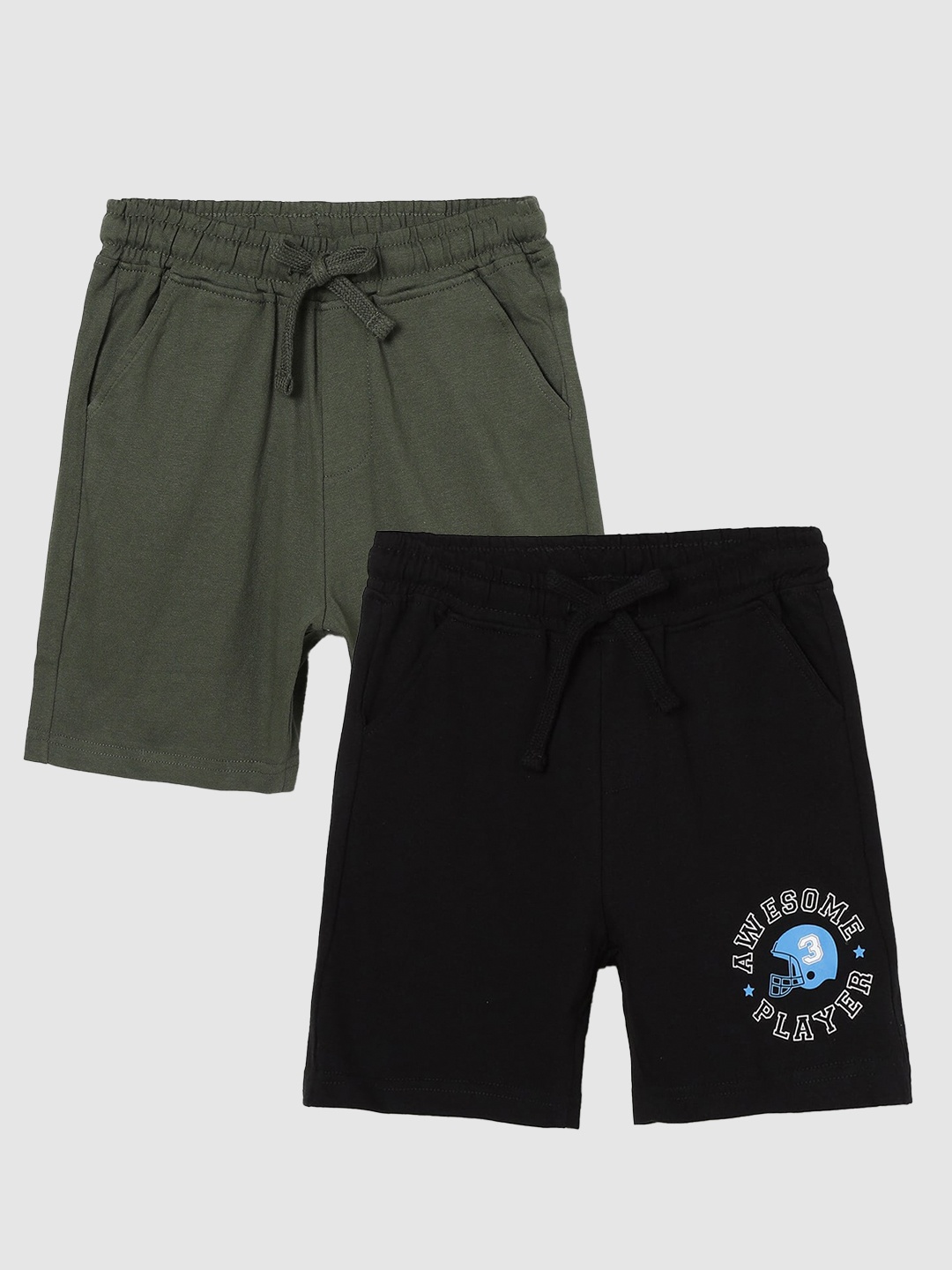 

Fame Forever by Lifestyle Boys Pack Of 2 Printed Pure Cotton Regular Shorts, Olive