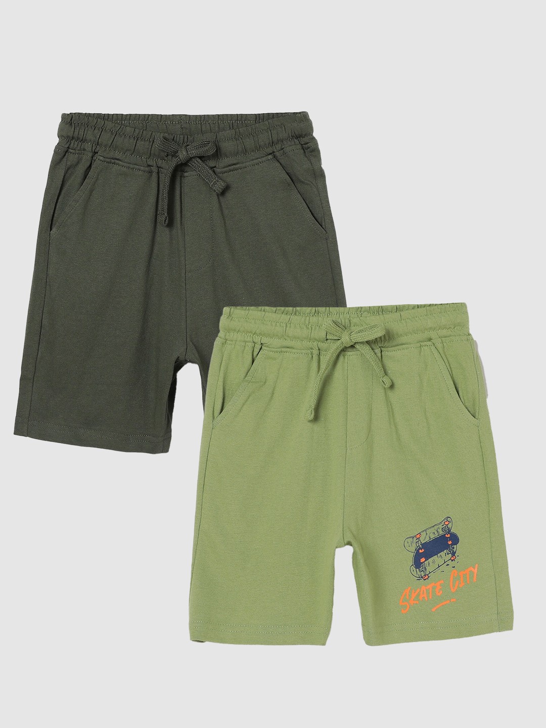 

Fame Forever by Lifestyle Boys Pack Of 2 Printed Pure Cotton Regular Shorts, Olive