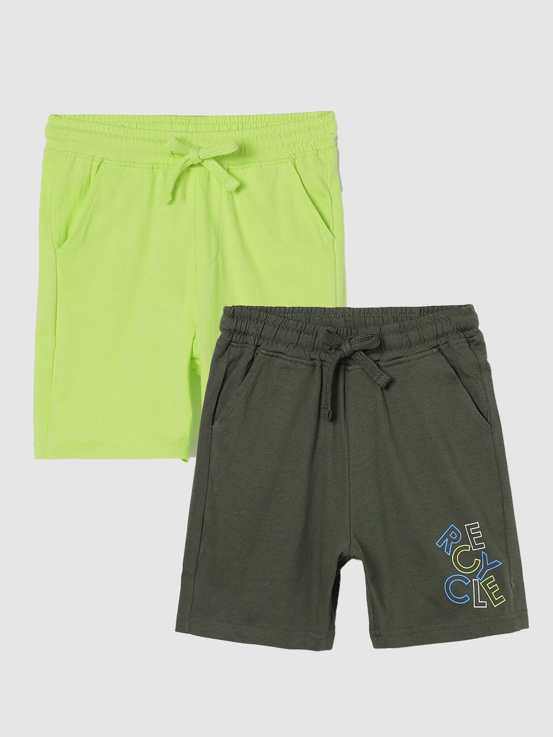 

Fame Forever by Lifestyle Boys Pack Of 2 Printed Pure Cotton Regular Shorts, Green