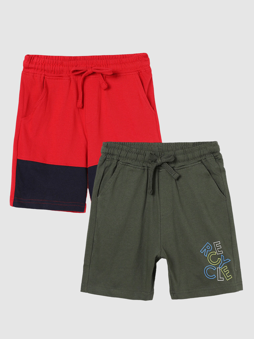 

Fame Forever by Lifestyle Boys Pack Of 2 Colourblocked Pure Cotton Regular Shorts, Red