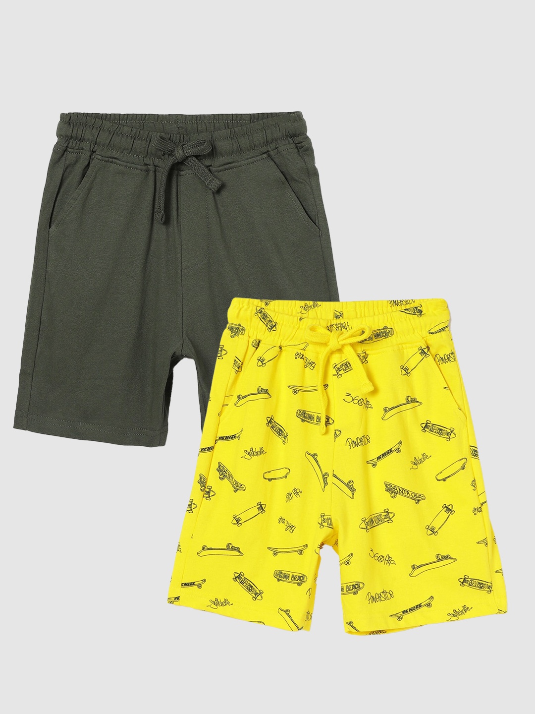 

Fame Forever by Lifestyle Boys Pack Of 2 Printed Pure Cotton Regular Shorts, Olive