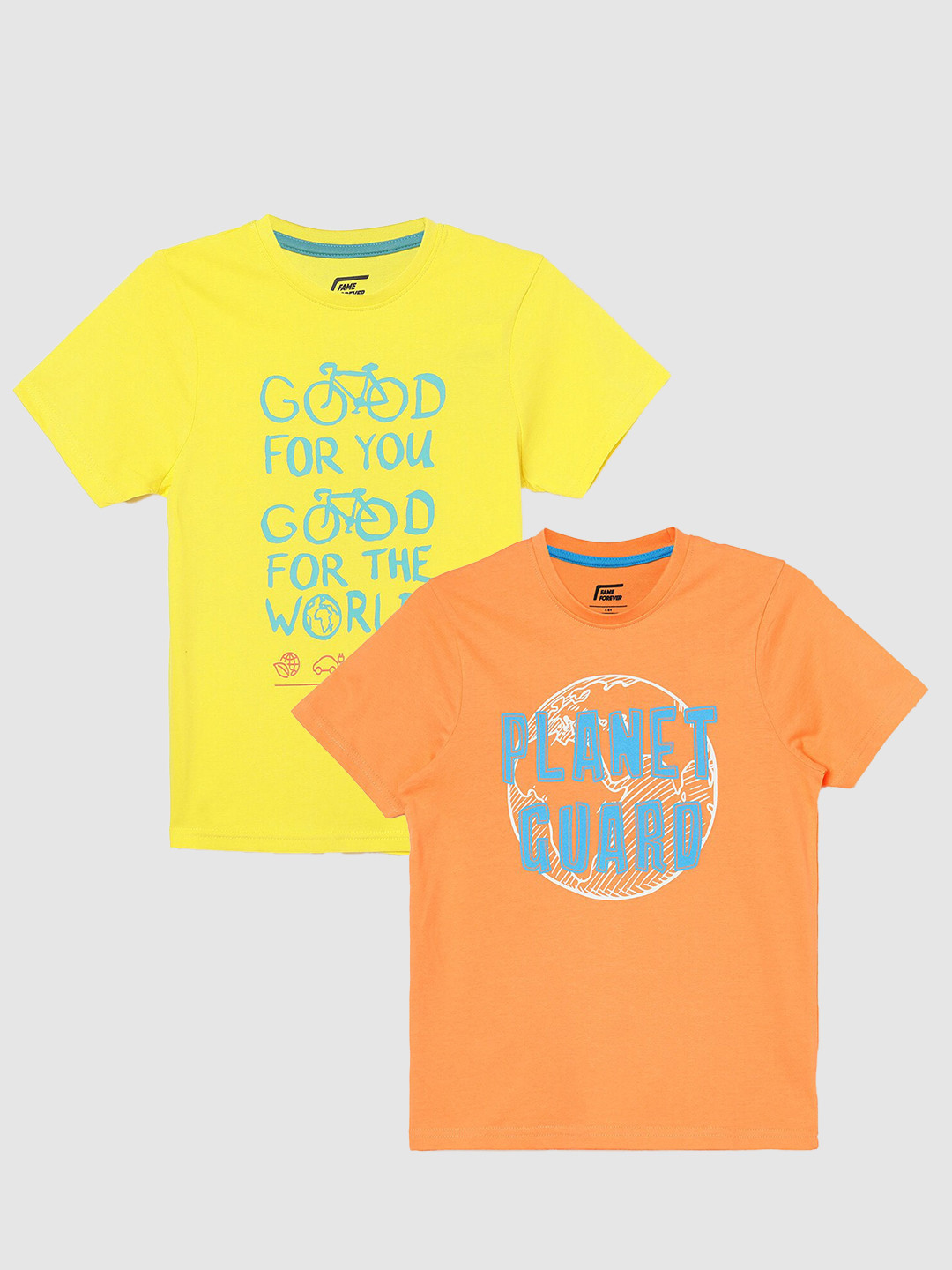 

Fame Forever by Lifestyle Boys Pack Of 2 Printed Cotton T-Shirts, Yellow
