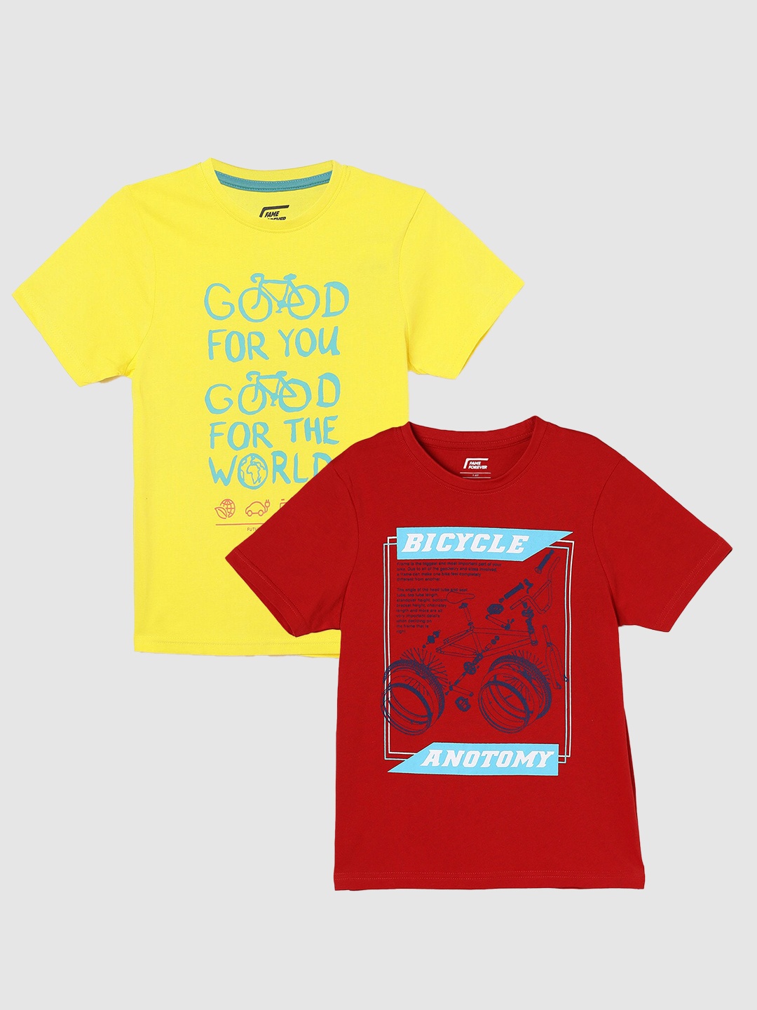 

Fame Forever by Lifestyle Boys Pack Of 2 Printed Cotton T-Shirts, Yellow