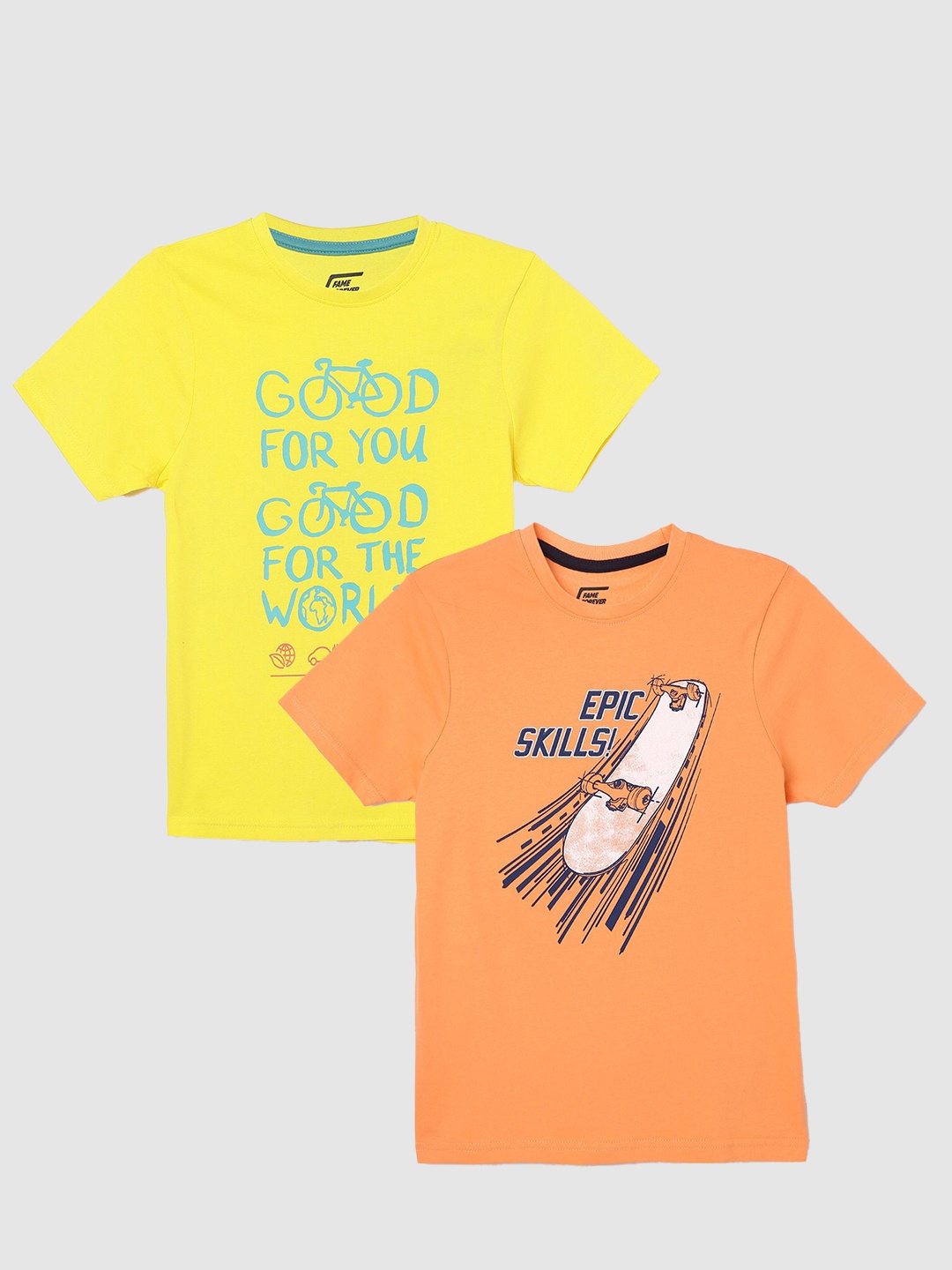 

Fame Forever by Lifestyle Boys Pack Of 2 Printed Cotton T-Shirts, Yellow