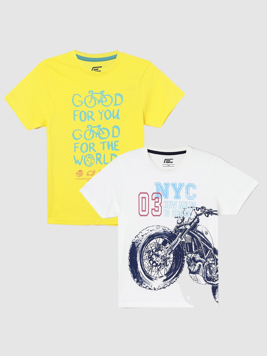 

Fame Forever by Lifestyle Boys Pack Of 2 Printed Pure Cotton T-Shirts, Yellow