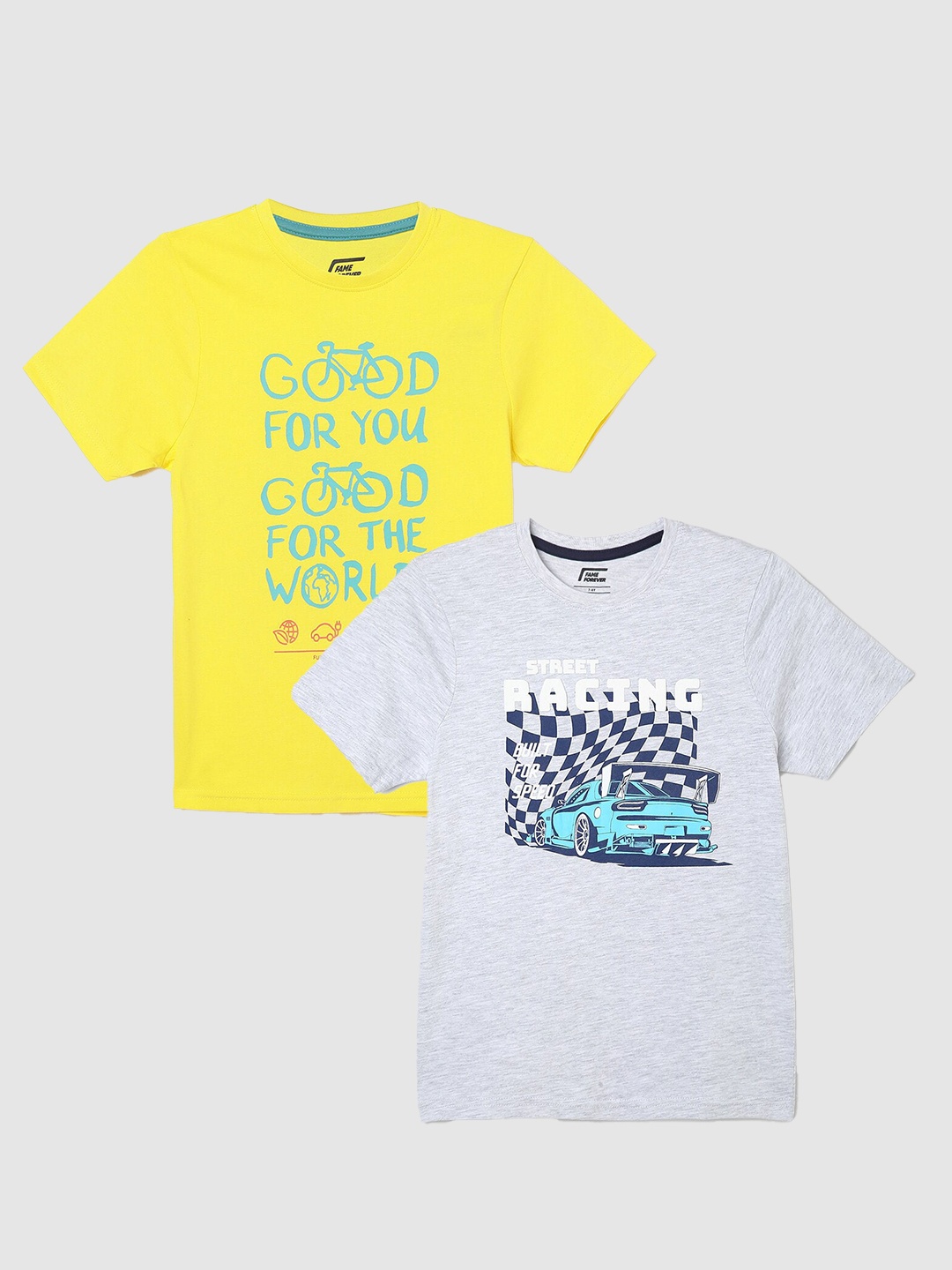 Fame Forever by Lifestyle Boys Pack Of 2 Printed Pure Cotton T-Shirts, Yellow