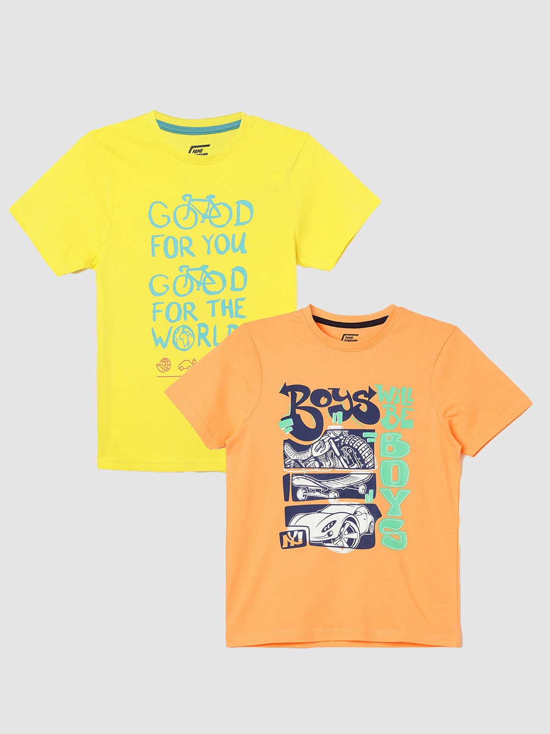 

Fame Forever by Lifestyle Boys Pack Of 2 Printed Pure Cotton T-Shirts, Yellow
