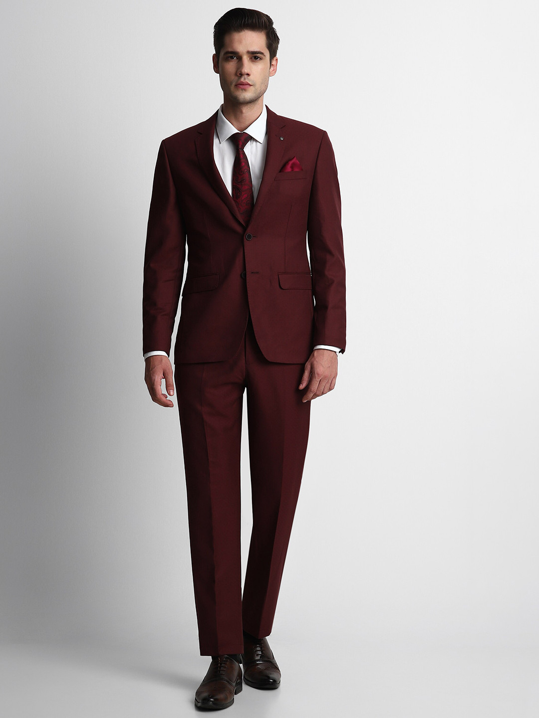 

Louis Philippe Single-Breasted Slim-Fit 2-Piece Formal Suit, Maroon