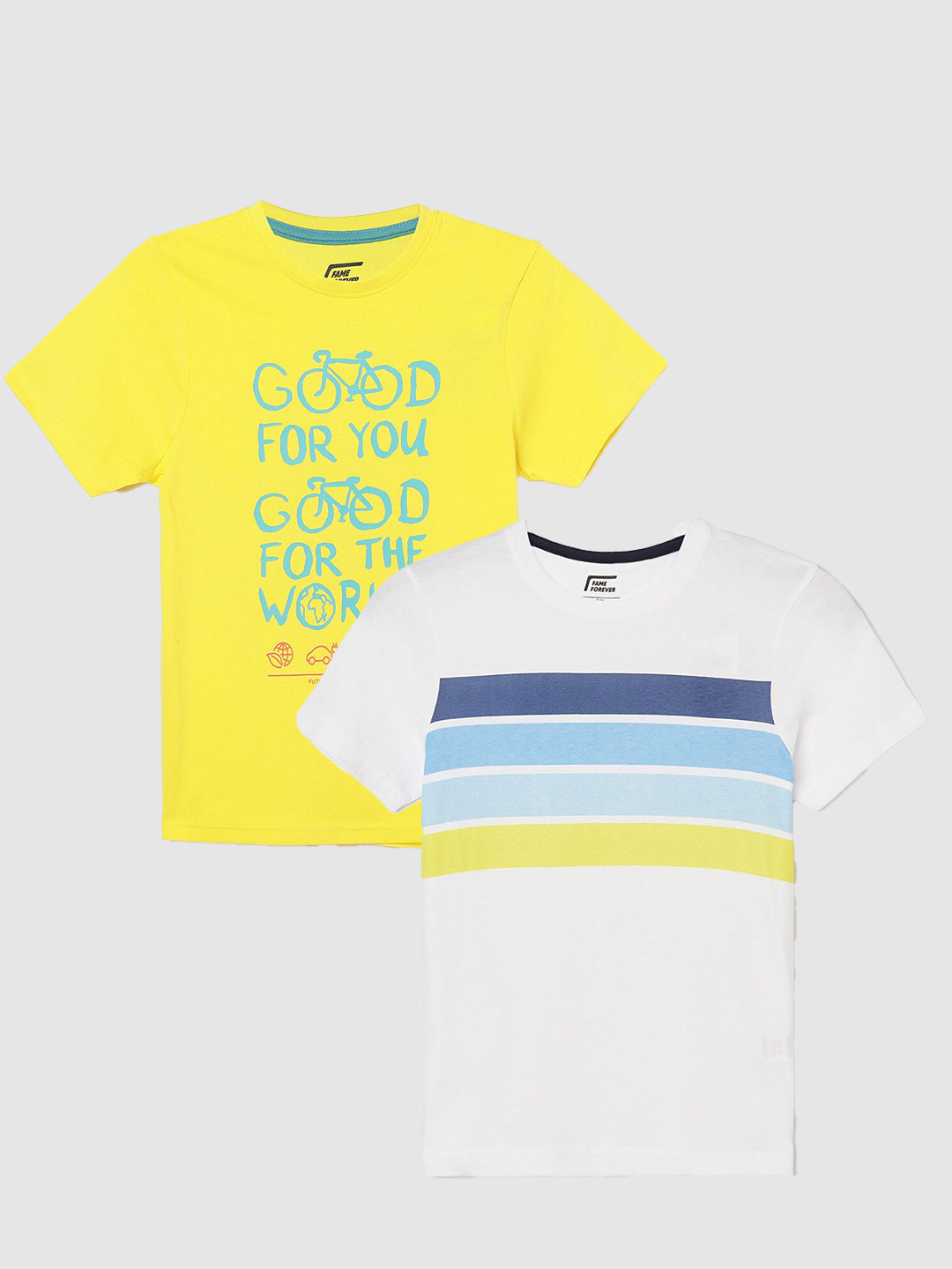 

Fame Forever by Lifestyle Boys Pack Of 2 Printed Cotton T-Shirts, Yellow