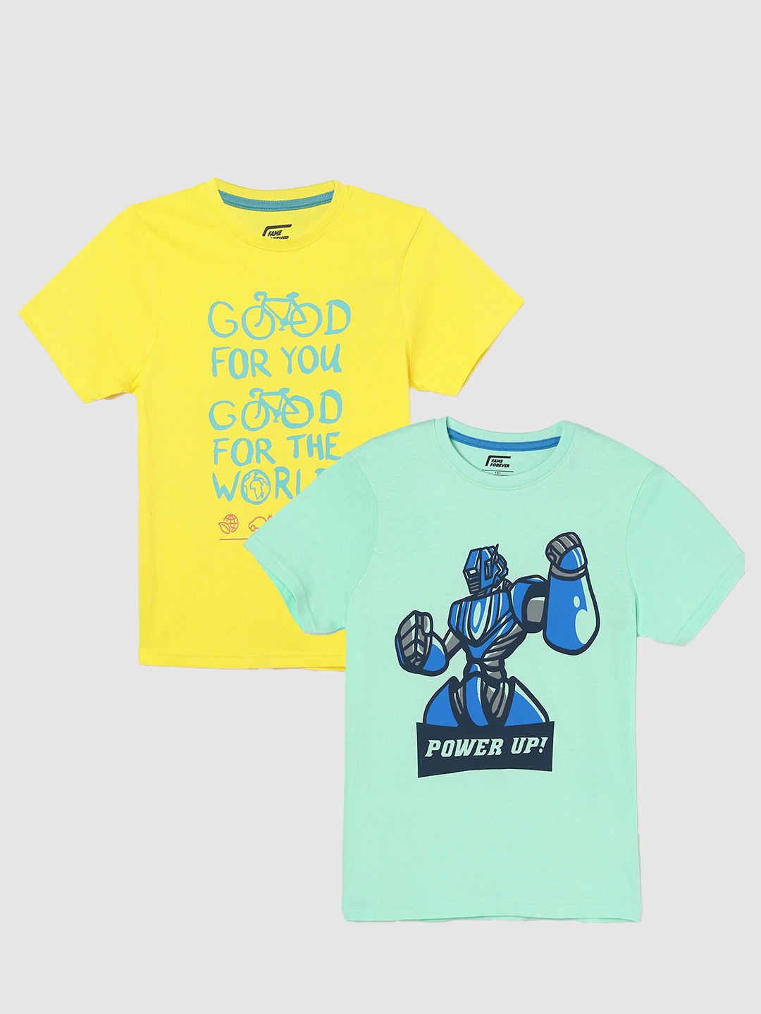 

Fame Forever by Lifestyle Boys Pack Of 2 Printed Cotton T-Shirts, Yellow