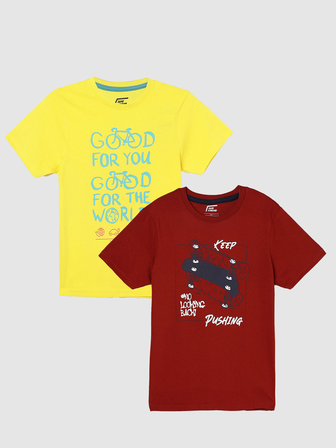 

Fame Forever by Lifestyle Boys Pack Of 2 Printed Cotton T-Shirts, Yellow