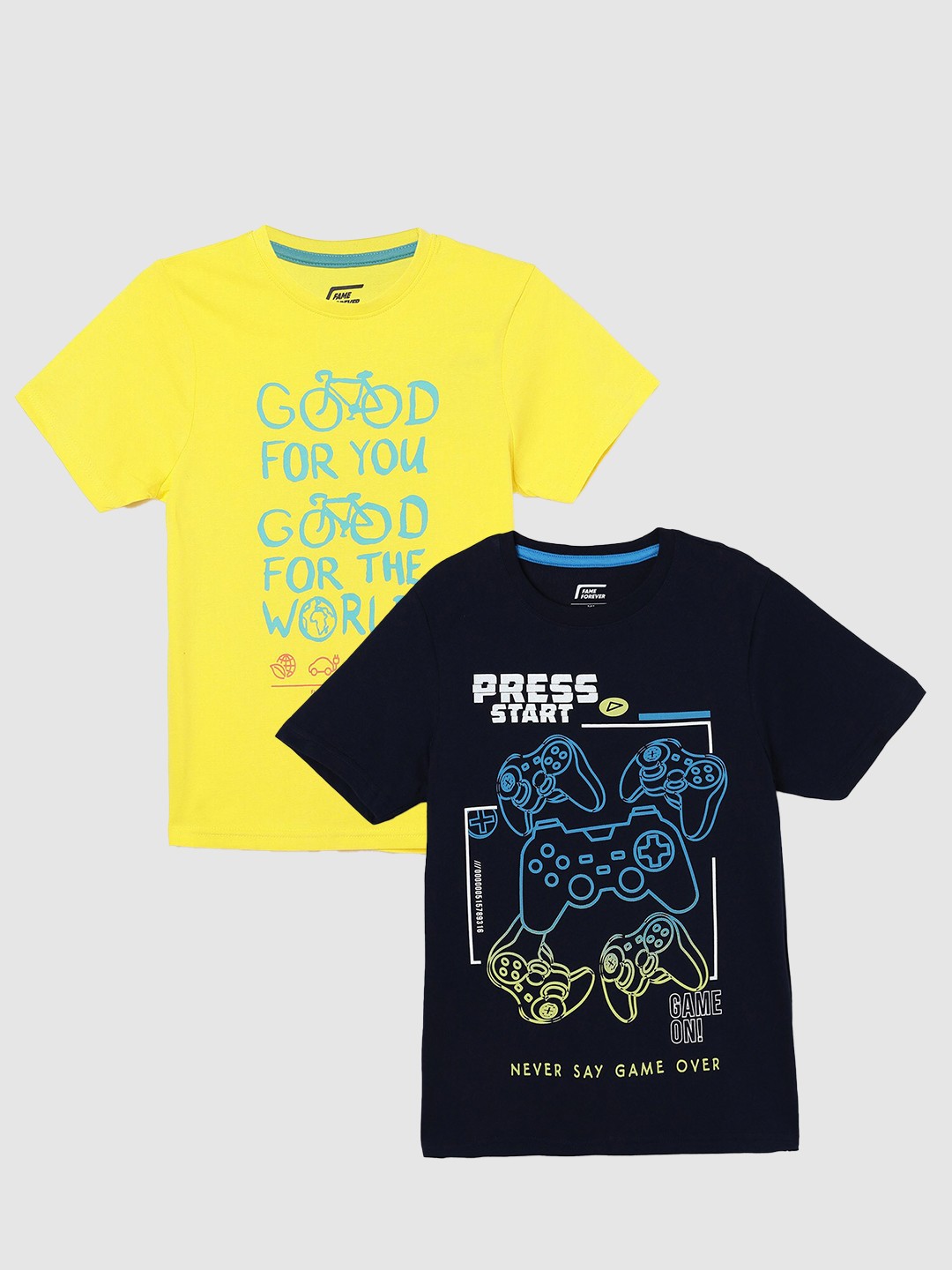 

Fame Forever by Lifestyle Boys Pack Of 2 Printed Cotton T-Shirts, Yellow