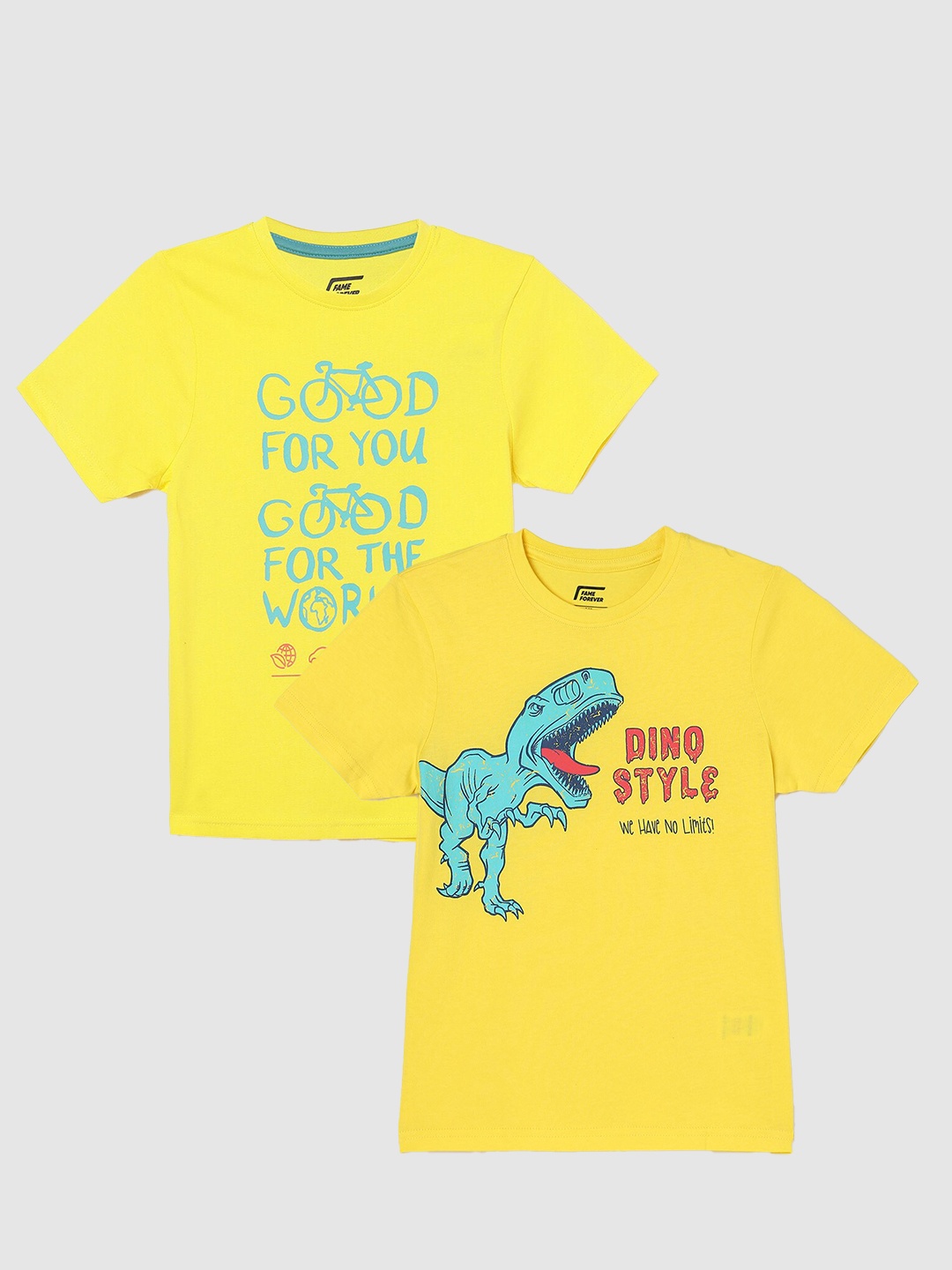

Fame Forever by Lifestyle Boys Pack Of 2 Printed Cotton T-Shirts, Yellow