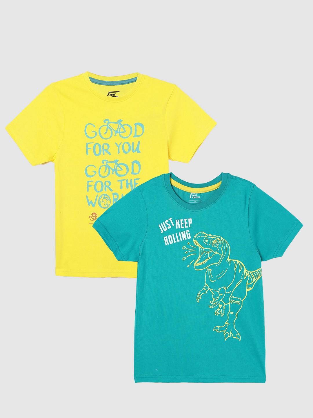 

Fame Forever by Lifestyle Boys Pack Of 2 Printed Cotton T-Shirts, Yellow