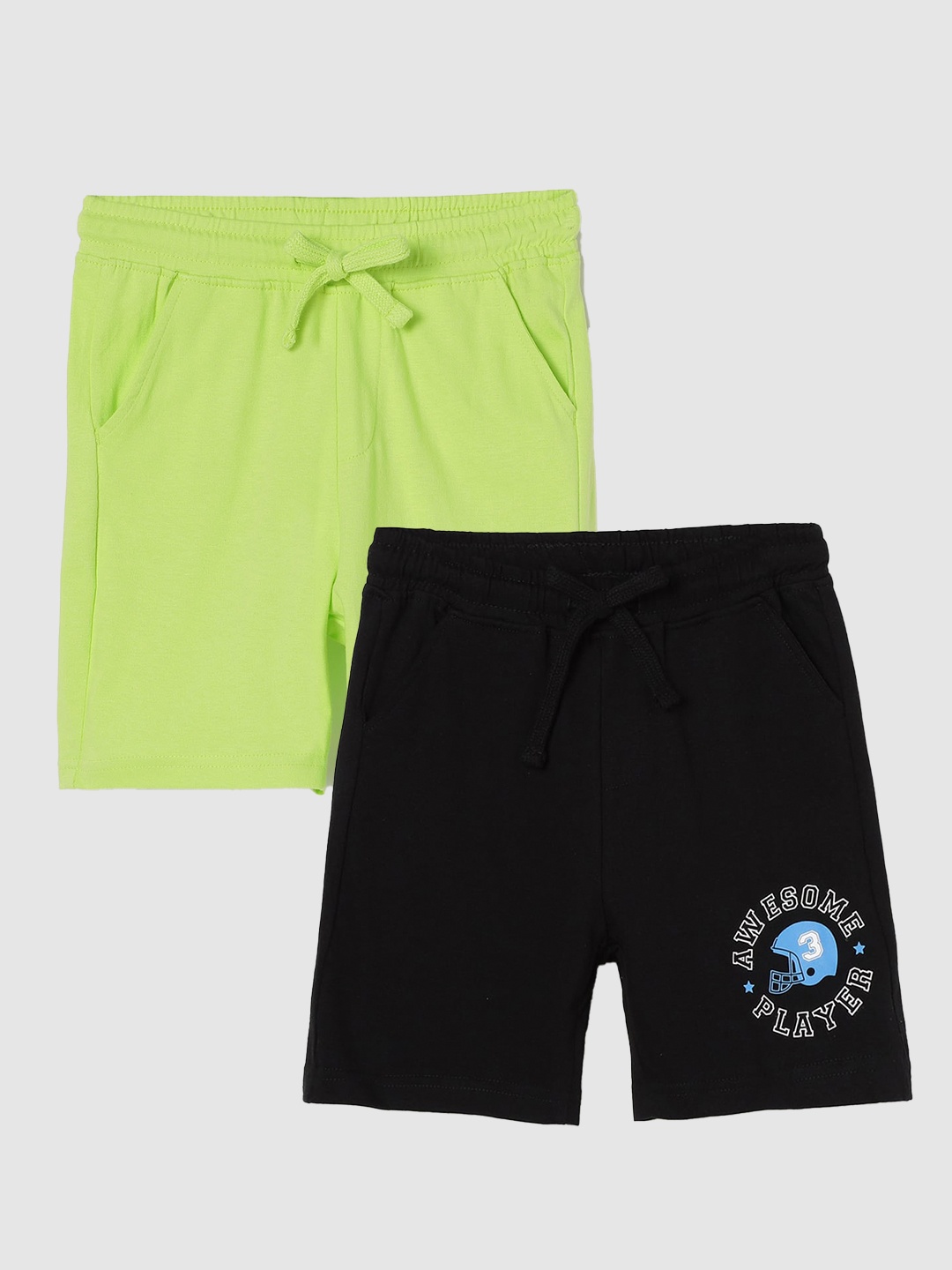 

Fame Forever by Lifestyle Boys Pack Of 2 Printed Pure Cotton Regular Shorts, Green