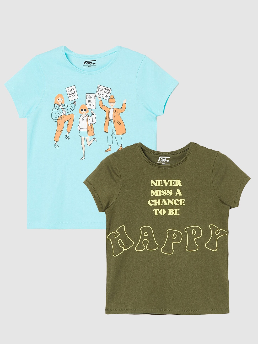 

Fame Forever by Lifestyle Girls Pack Of 2 Printed Pure Cotton T-Shirts, Blue