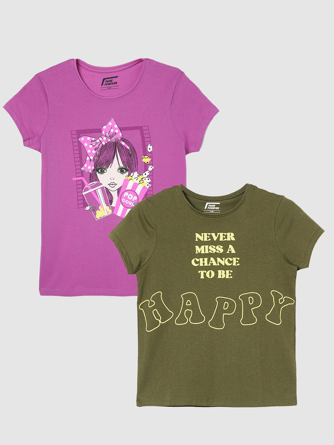 

Fame Forever by Lifestyle Girls Pack Of 2 Printed Pure Cotton T-Shirts, Pink