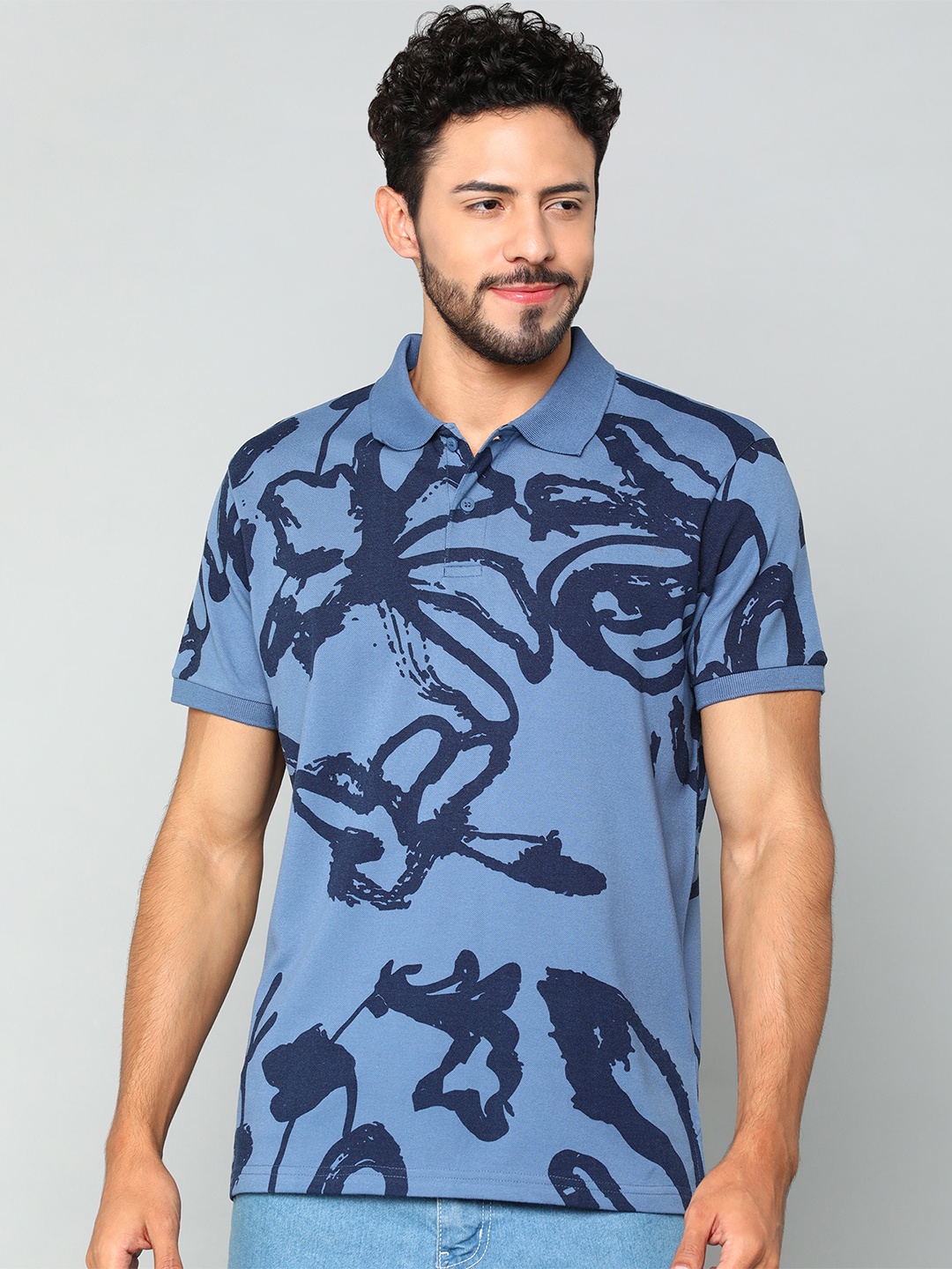 

Alan Jones Abstract Printed Polo Collar Slim Fit T-shirt, Blue