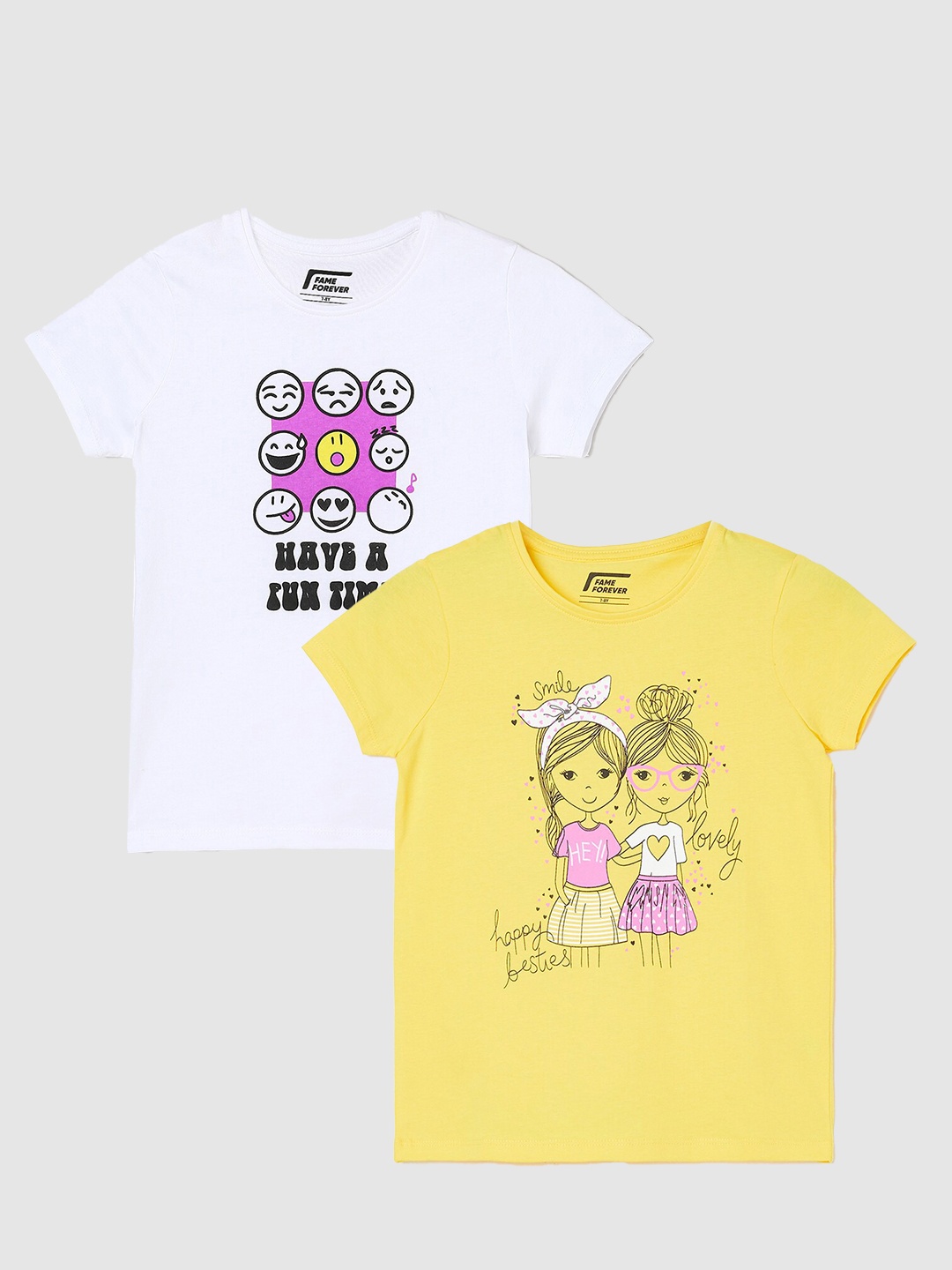 

Fame Forever by Lifestyle Girls Pack Of 2 Printed Cotton T-Shirts, White